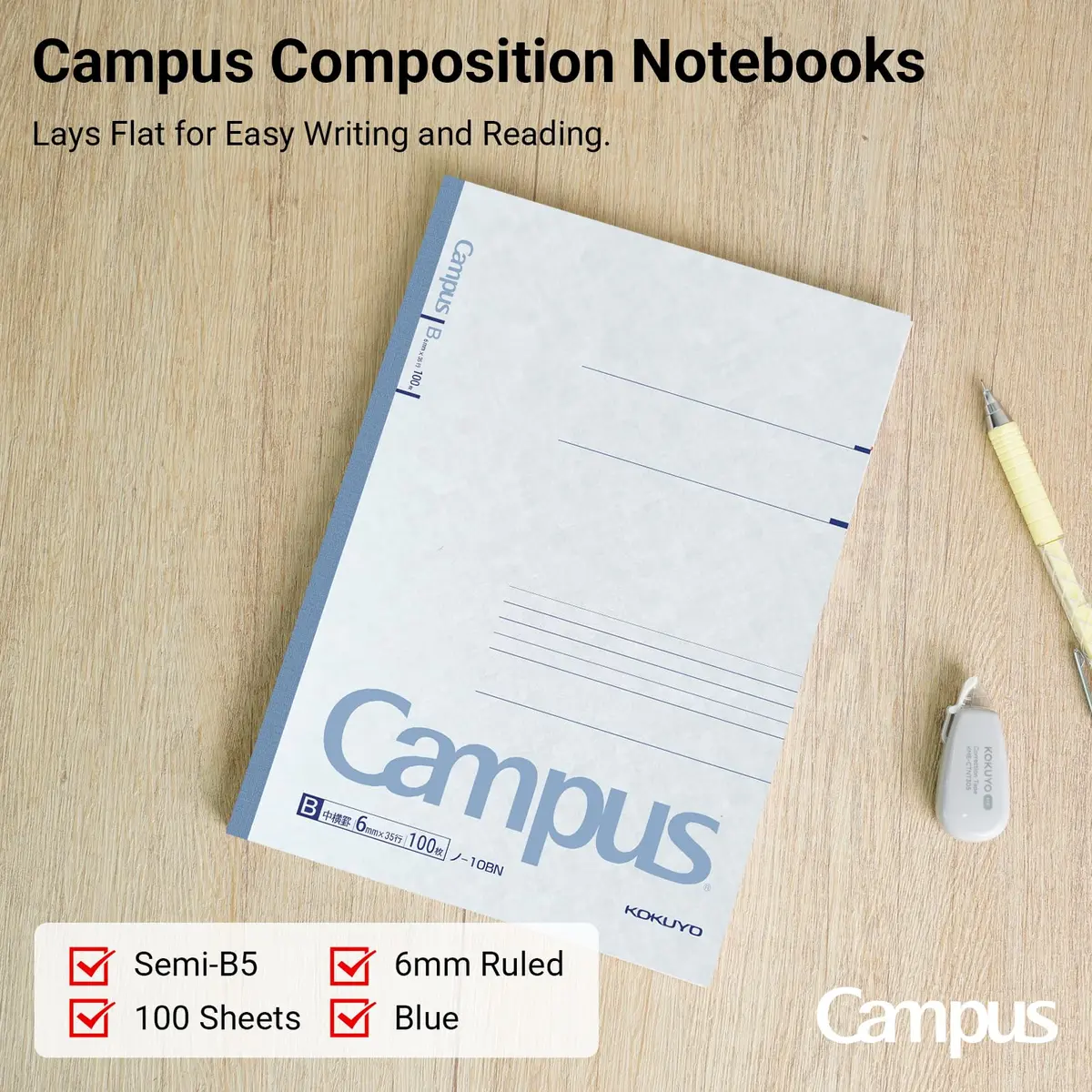 KOKUYO B5 Composition Notebook with 6mm Ruled | Japan Import, 100 Sheets, Blue - view 5