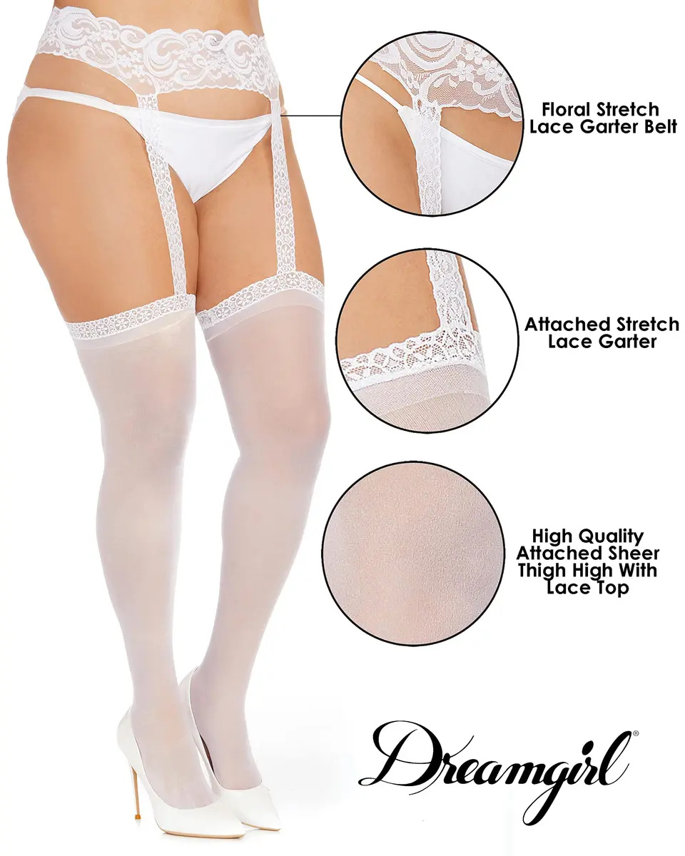 Dreamgirl Sheer Thigh High Pantyhose Hosiery with Comfort Lace Top | Elegant & Comfortable (70-120 chars) - view 2