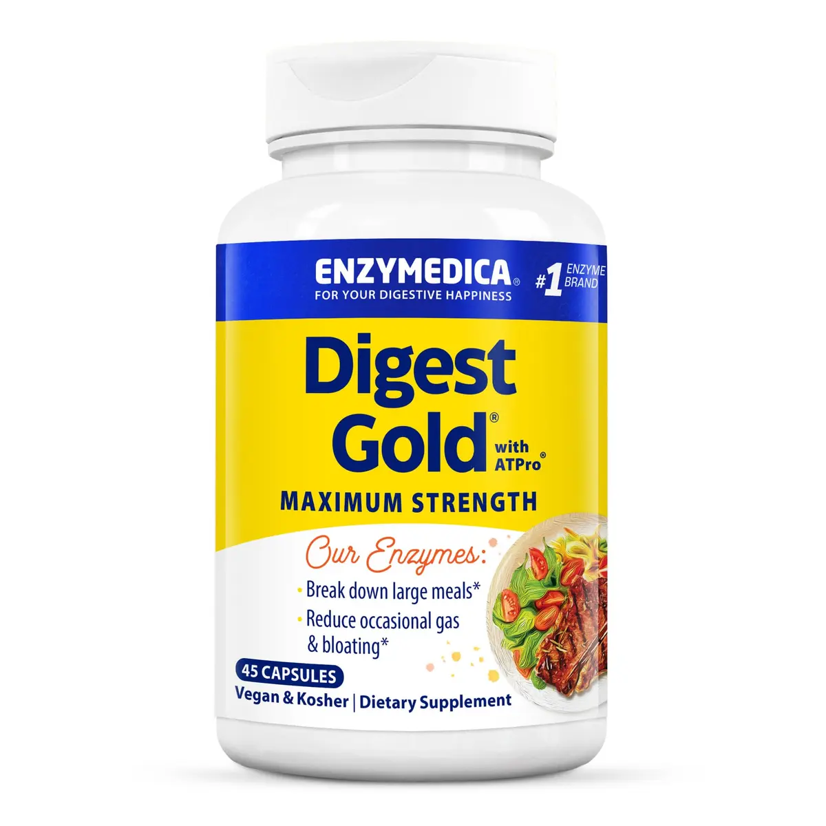 Enzymedica Digest Gold, Maximum Strength, ATPro Energy Support - 45 Caps | Fast-Acting Digestive Enzymes for Gas & Bloating - main product image
