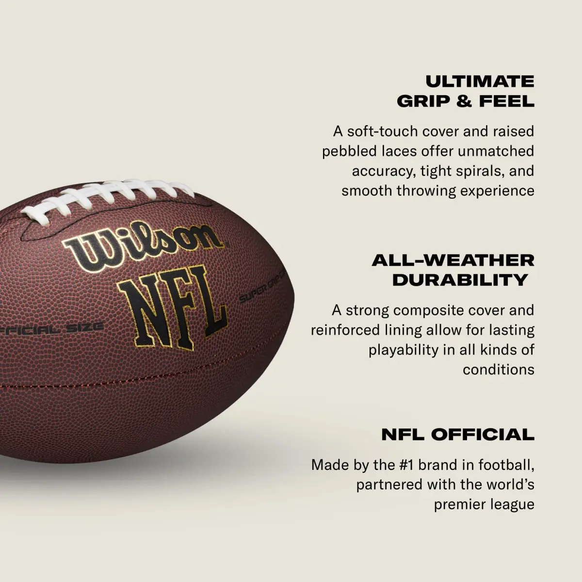 WILSON NFL Super Grip Composite Football - Official Size, Brown | Official Size (High School & College; Ages 14+) - view 7