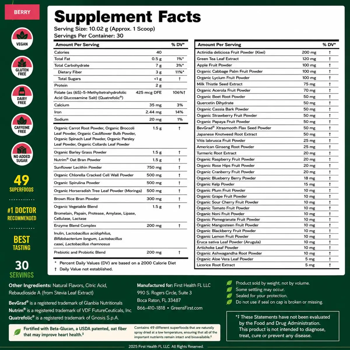 Greens First Original Greens Powder, Berry, 8.96 Ounce (Pack of 1) | 49 Superfoods & Gut Support - view 2
