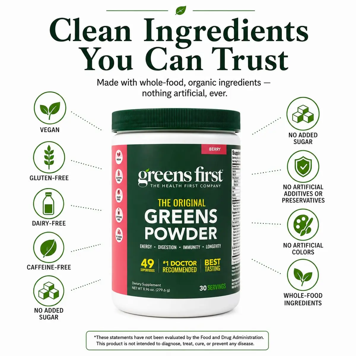 Greens First Original Greens Powder, Berry, 8.96 Ounce (Pack of 1) | 49 Superfoods & Gut Support - view 4