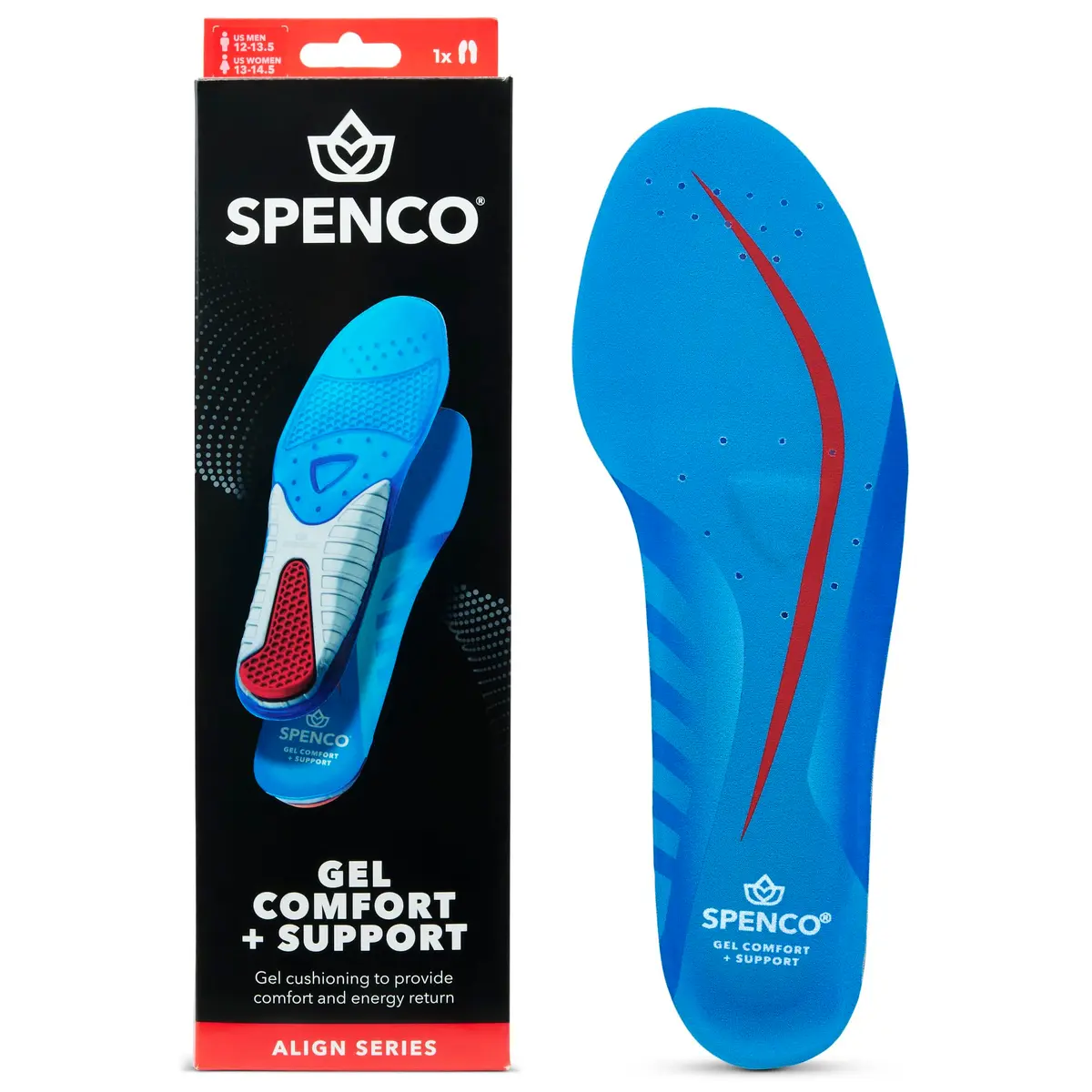 Spenco Gel Comfort Shoe Insole with Cushioning and Support, Men's 14-15.5 | Moderate arch support, breathable, APMA Seal - main product image