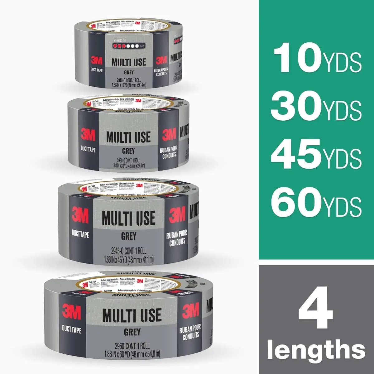 3M Multi-Use Duct Tape 1.88 in x 30 yd | Waterproof, Strong Adhesive, Indoor Gray - view 8