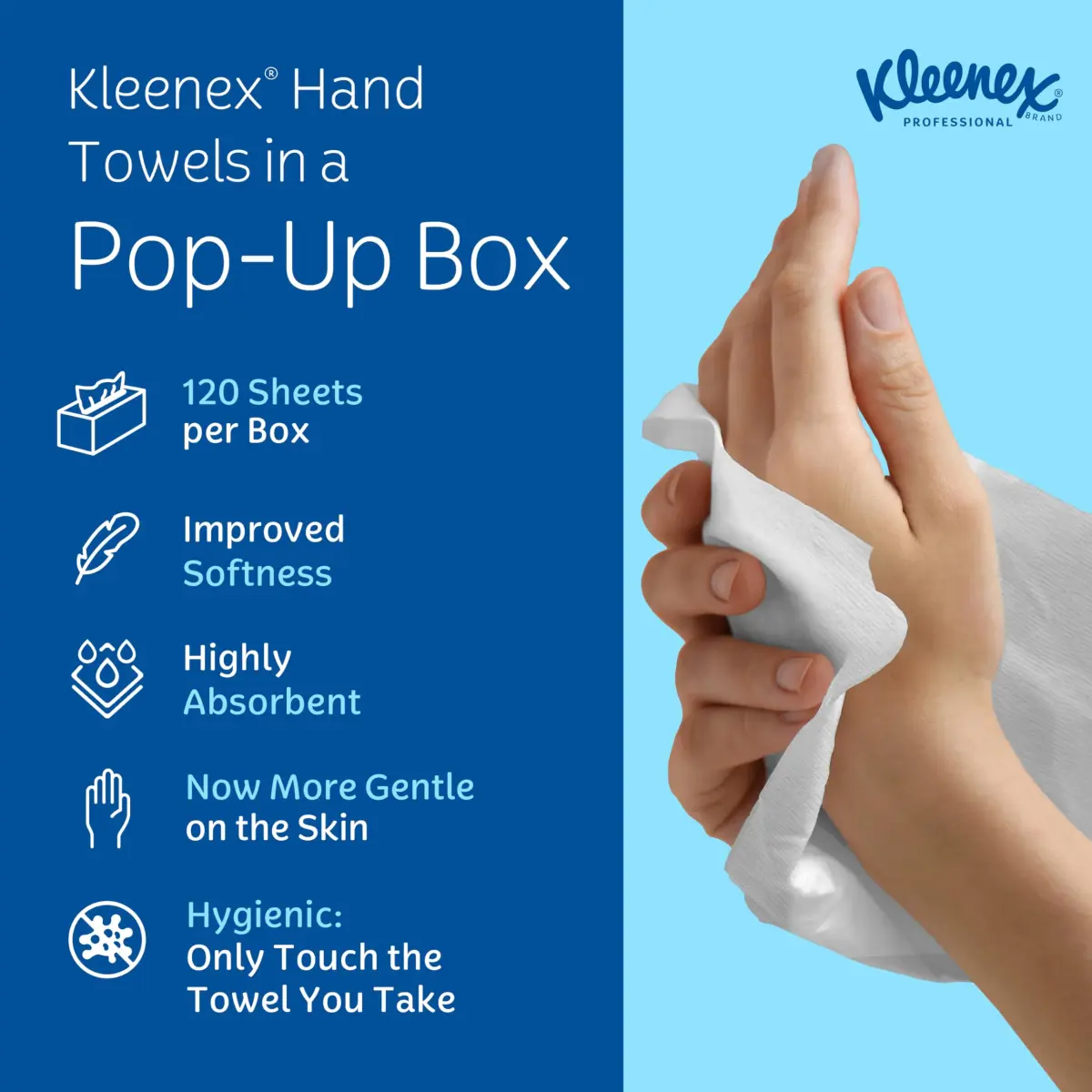 KLEENEX Pop-Up Box Hand Towels, Paper, 120 Count (Pack of 1) | Water-Resistant Coating for Moisture Protection - view 9