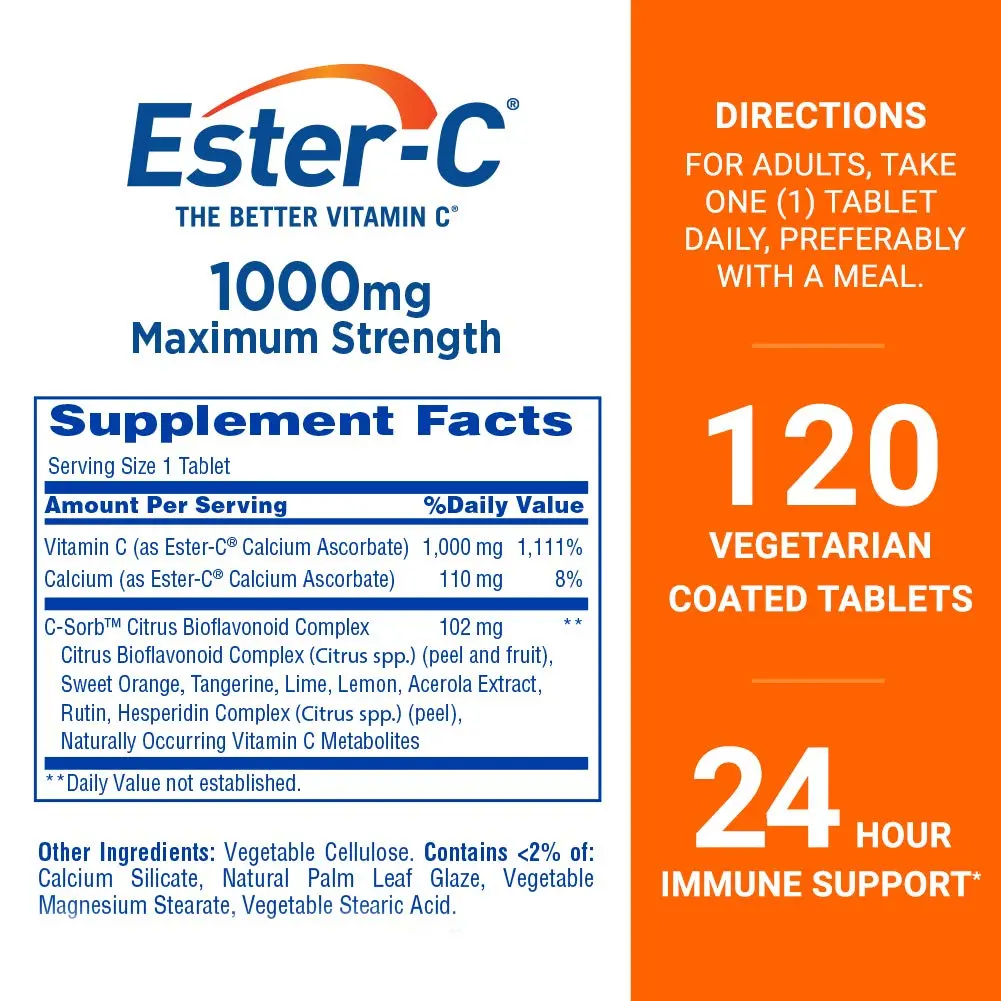 Ester-C Vitamin C 1000 mg Coated Tablets 120 Count | Immune Support for 24 Hours - view 2