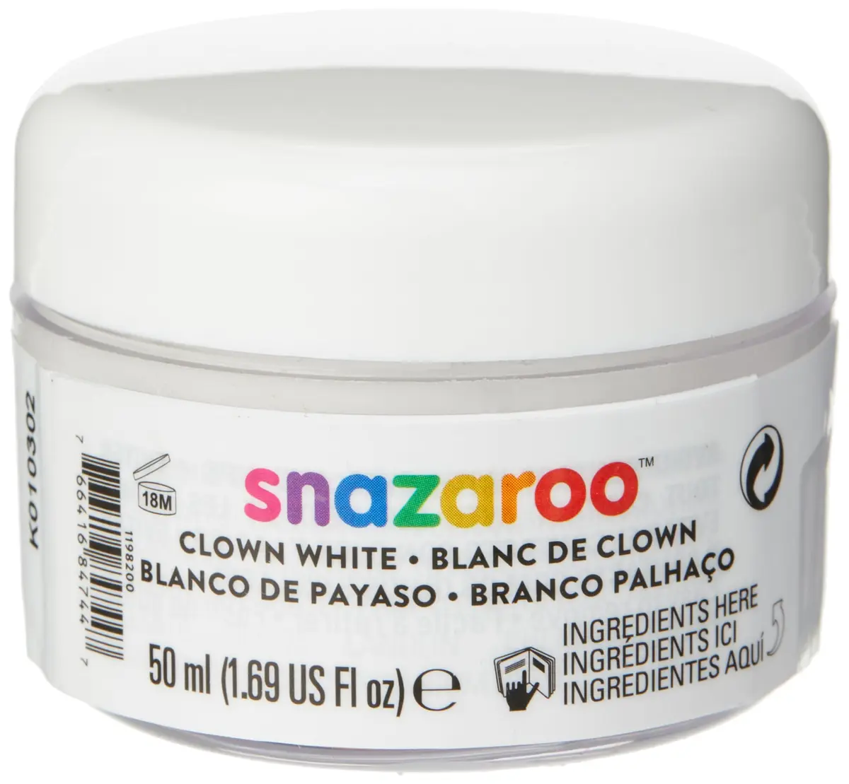 Snazaroo Face and Body Paint, Clown White, 50ml | Water-Based, Skin-Friendly Face Paint for All Occasions - main product image