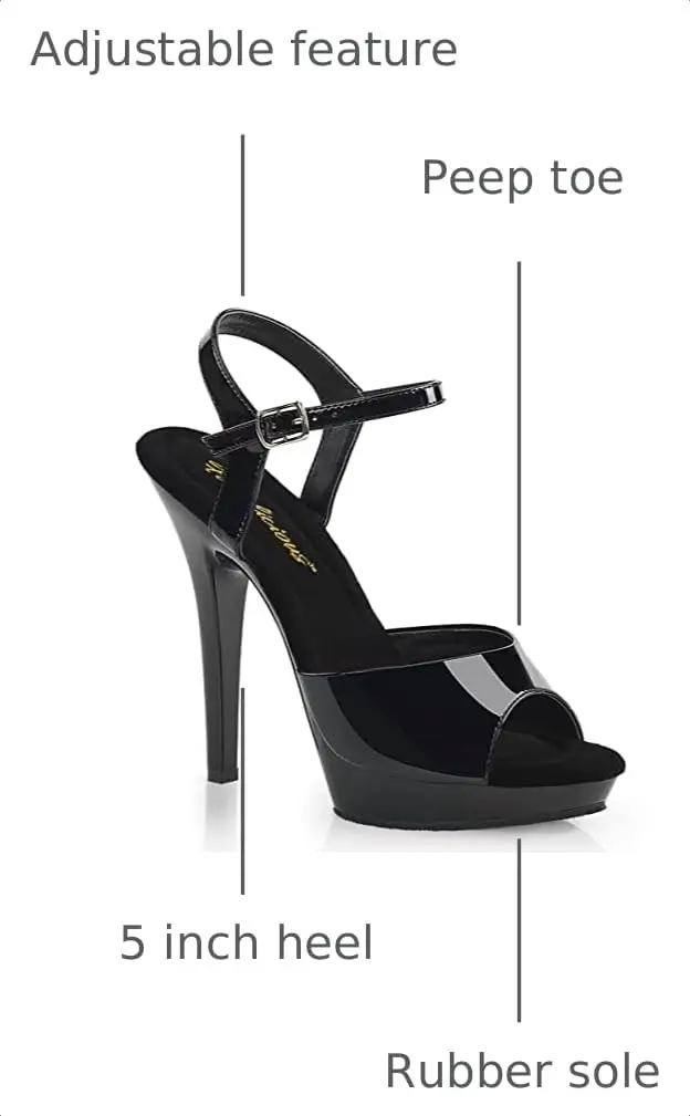 Pleaser Lip-109 Ankle-Strap Platform Sandal 5" Heel | High Heel, Rubber Sole, Black/Black (70-120c) - view 3