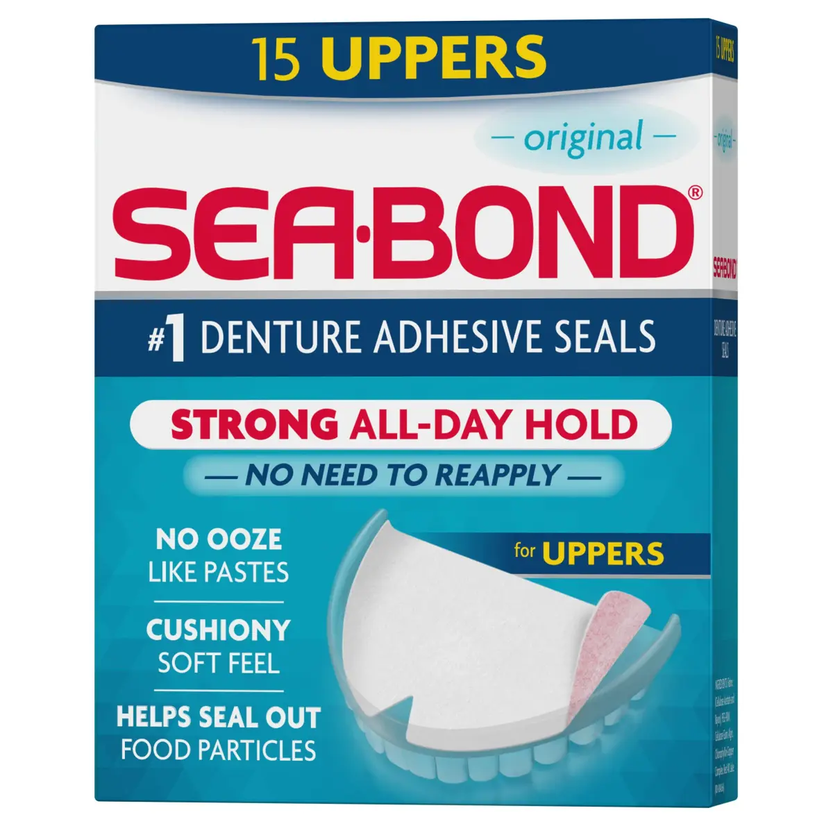 Sea-Bond Denture Adhesive Seals Original Uppers 15 Count (0.2 oz) | Zinc-Free All-Day Hold - main product image