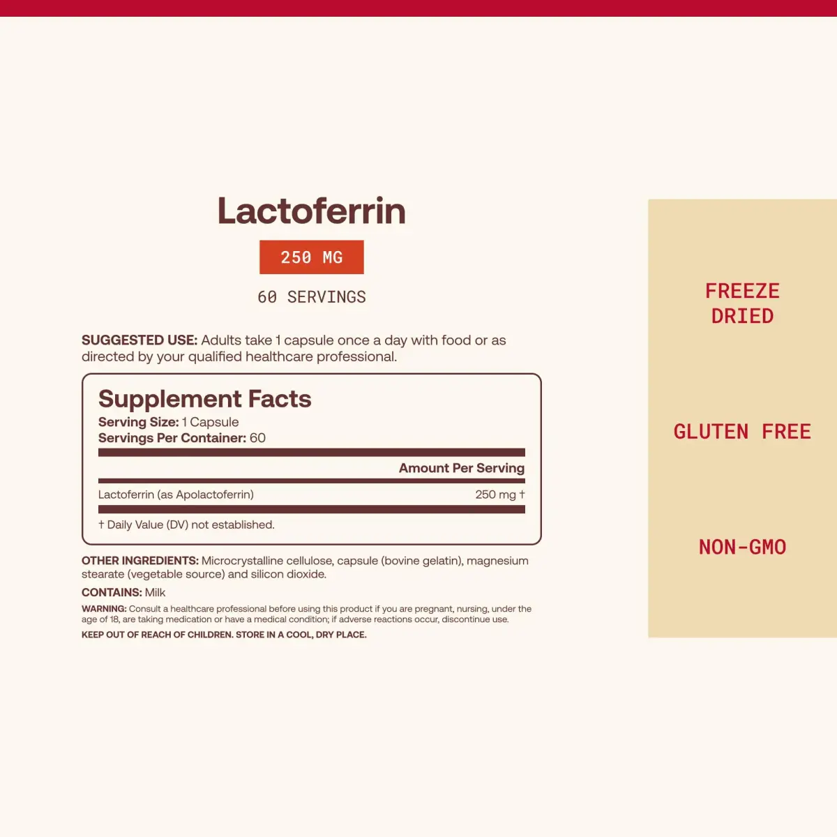 Jarrow Formulas Lactoferrin Immune Support 250 mg Capsules | 60 Count (156g) - view 4