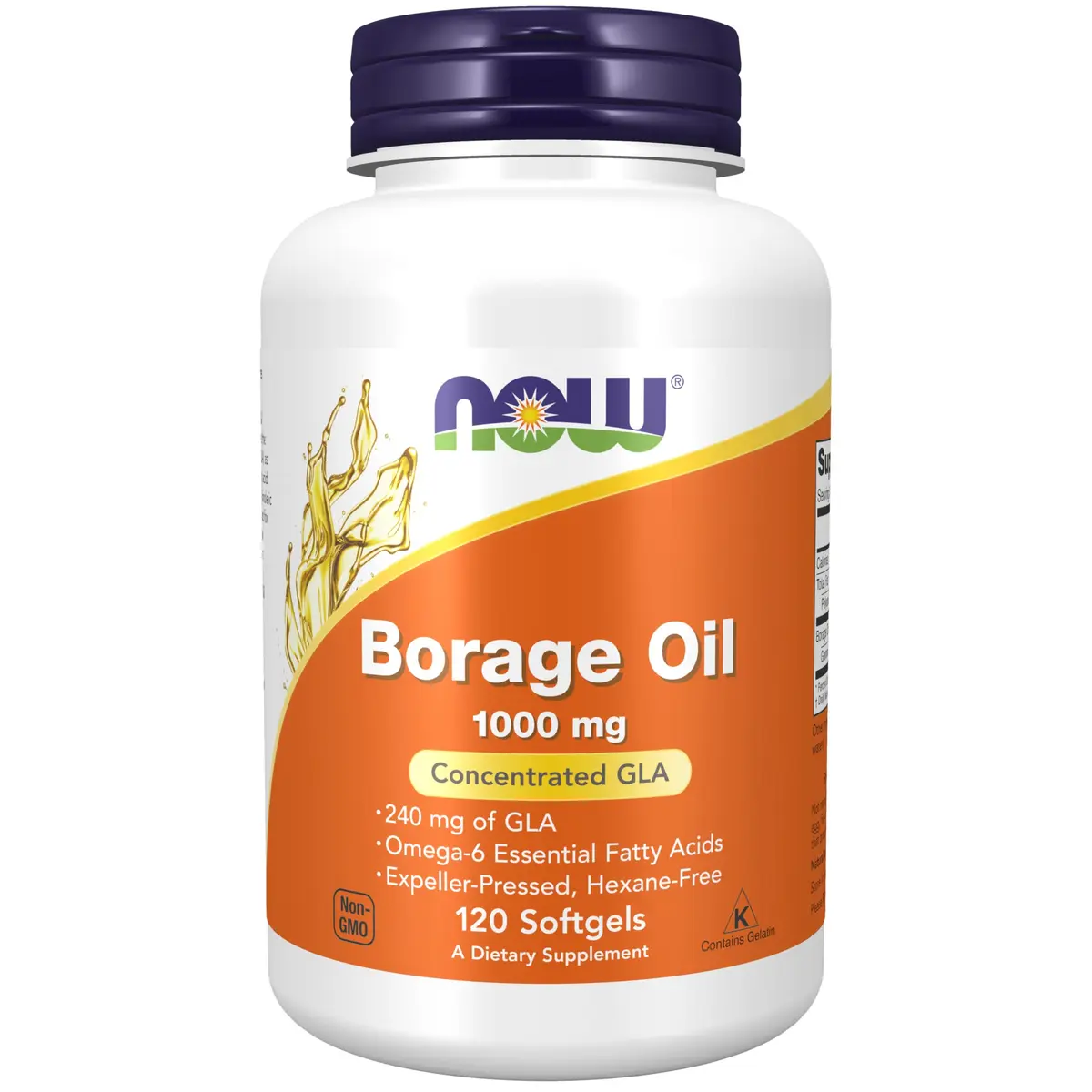 NOW Foods Borage Oil 1000 mg 240mg GLA Softgels 120 Count | Omega-6 Essential Fatty Acids - main product image