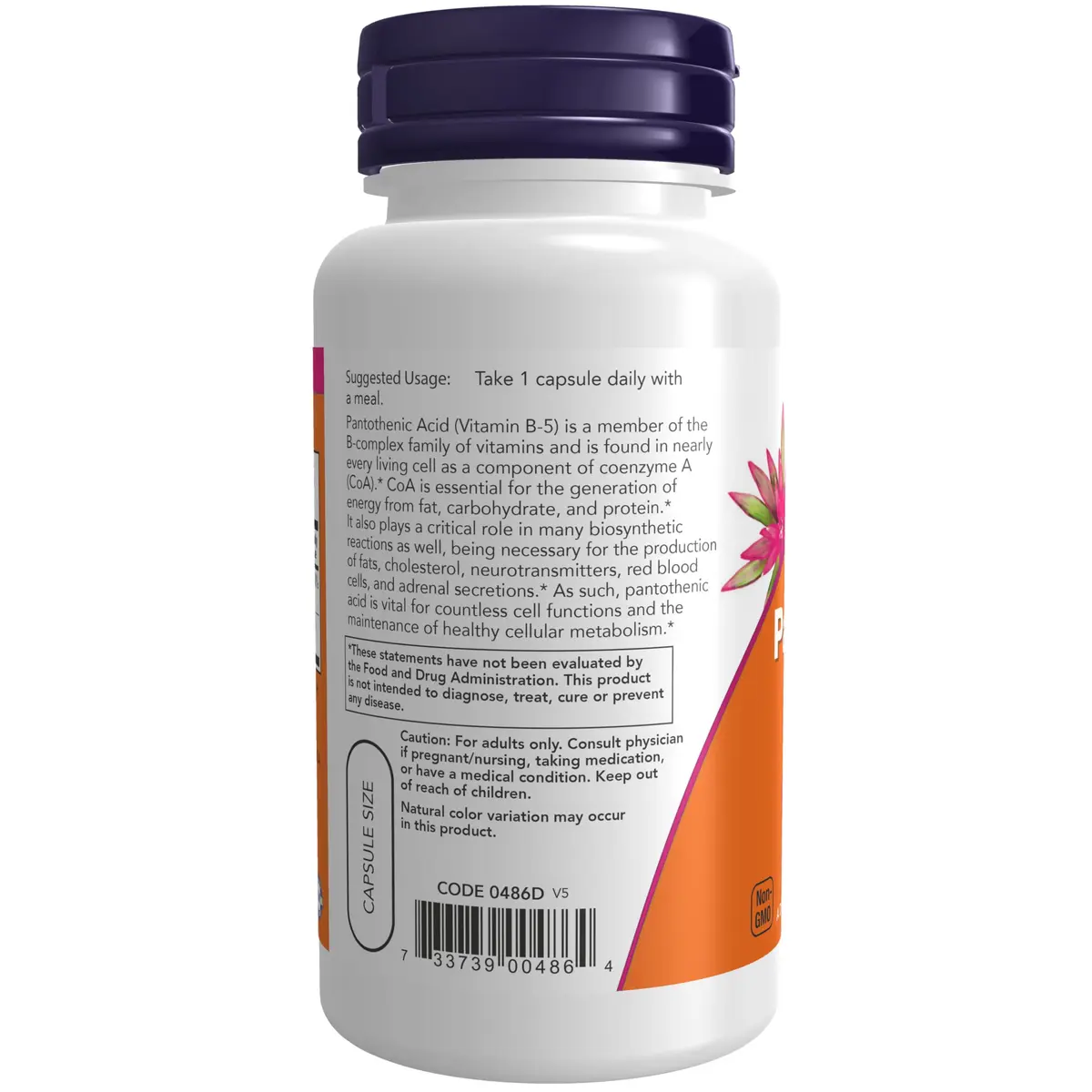 NOW Supplements Pantothenic Acid 500 mg | B-Complex Vitamin for Cellular Energy (100 Caps) - view 3