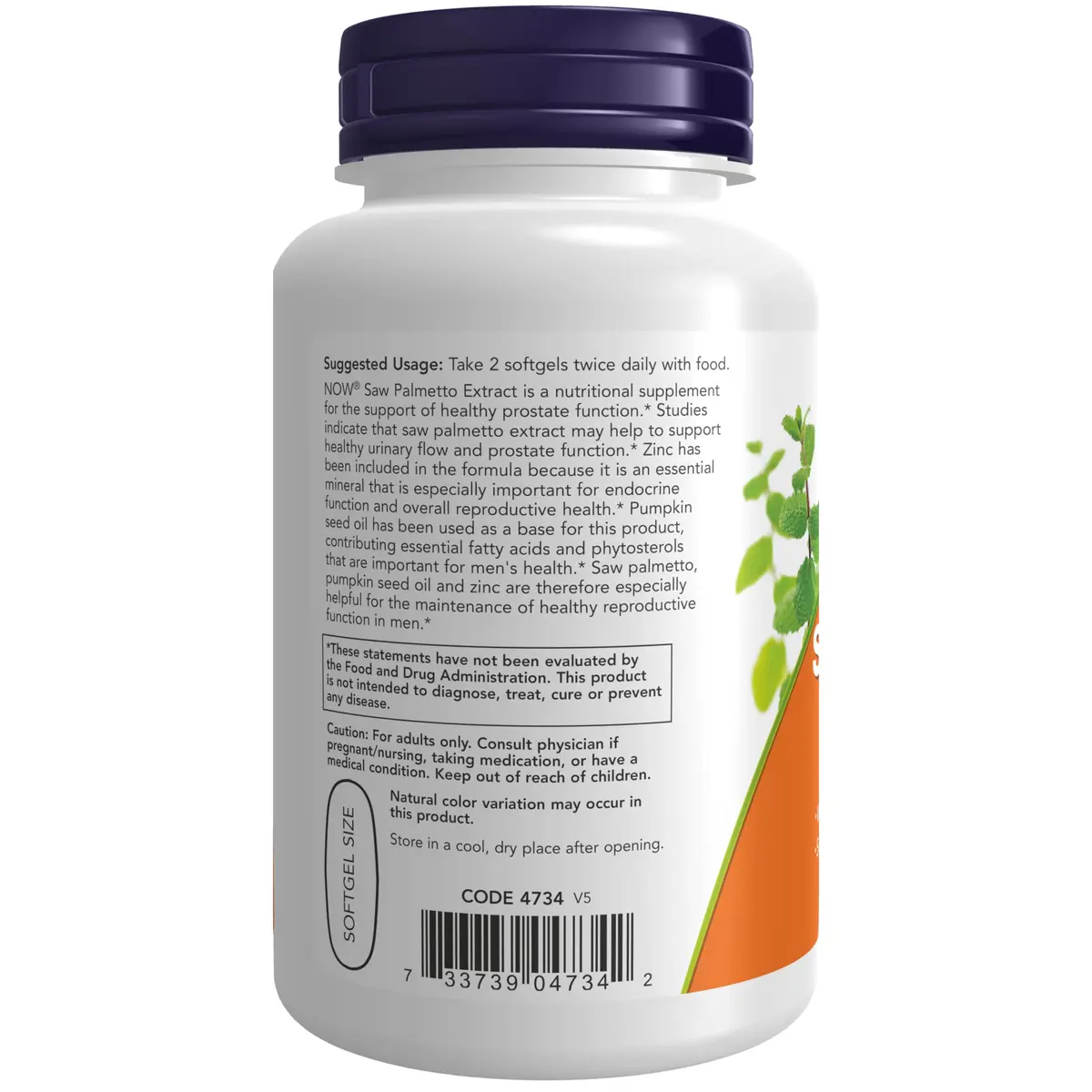 NOW Supplements Saw Palmetto Extract, Pumpkin Seed Oil, Zinc | Supports Prostate & Reproductive Health - view 3