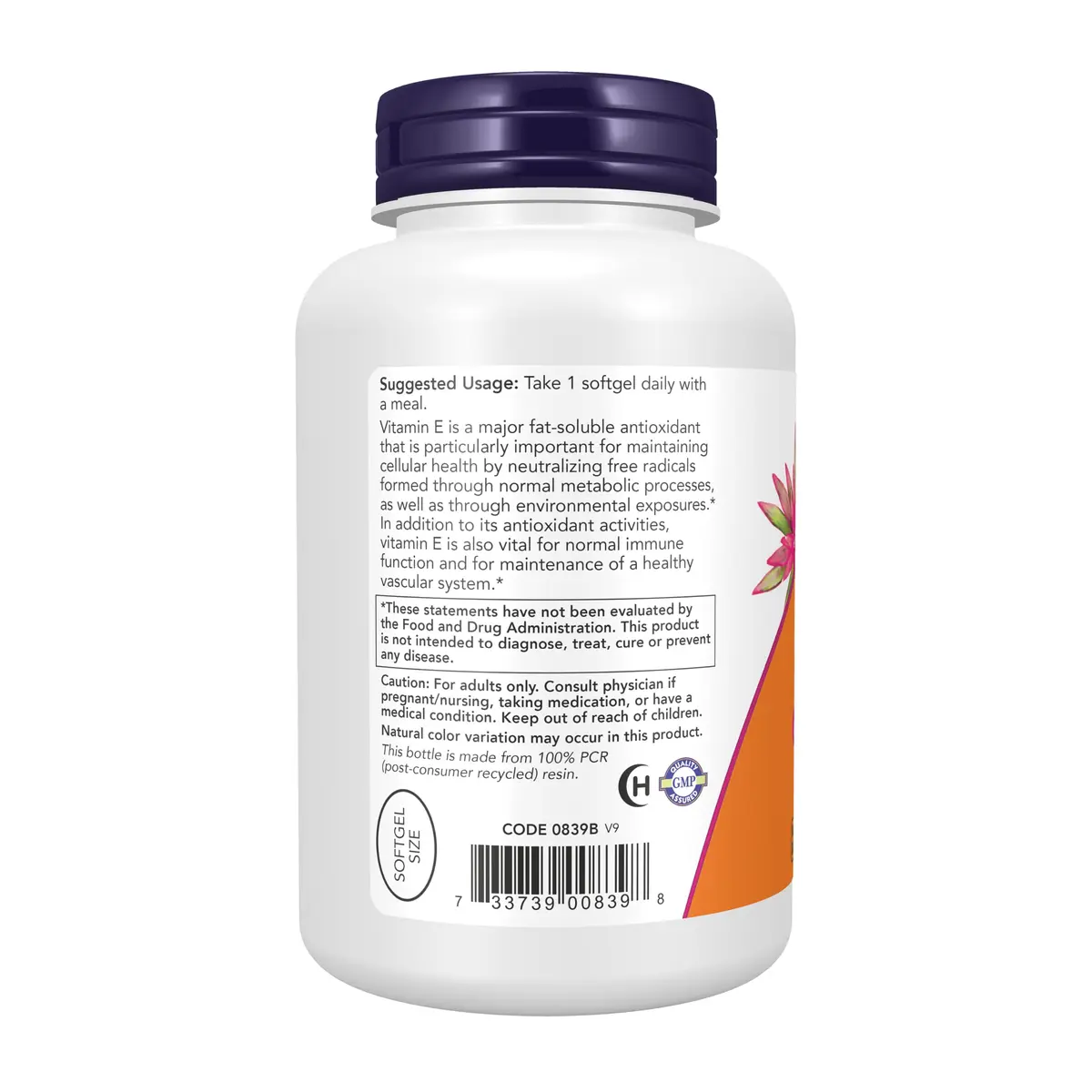 NOW Vitamin E-400 IU Softgels 250 | Antioxidant & Cellular Support in India - view 3