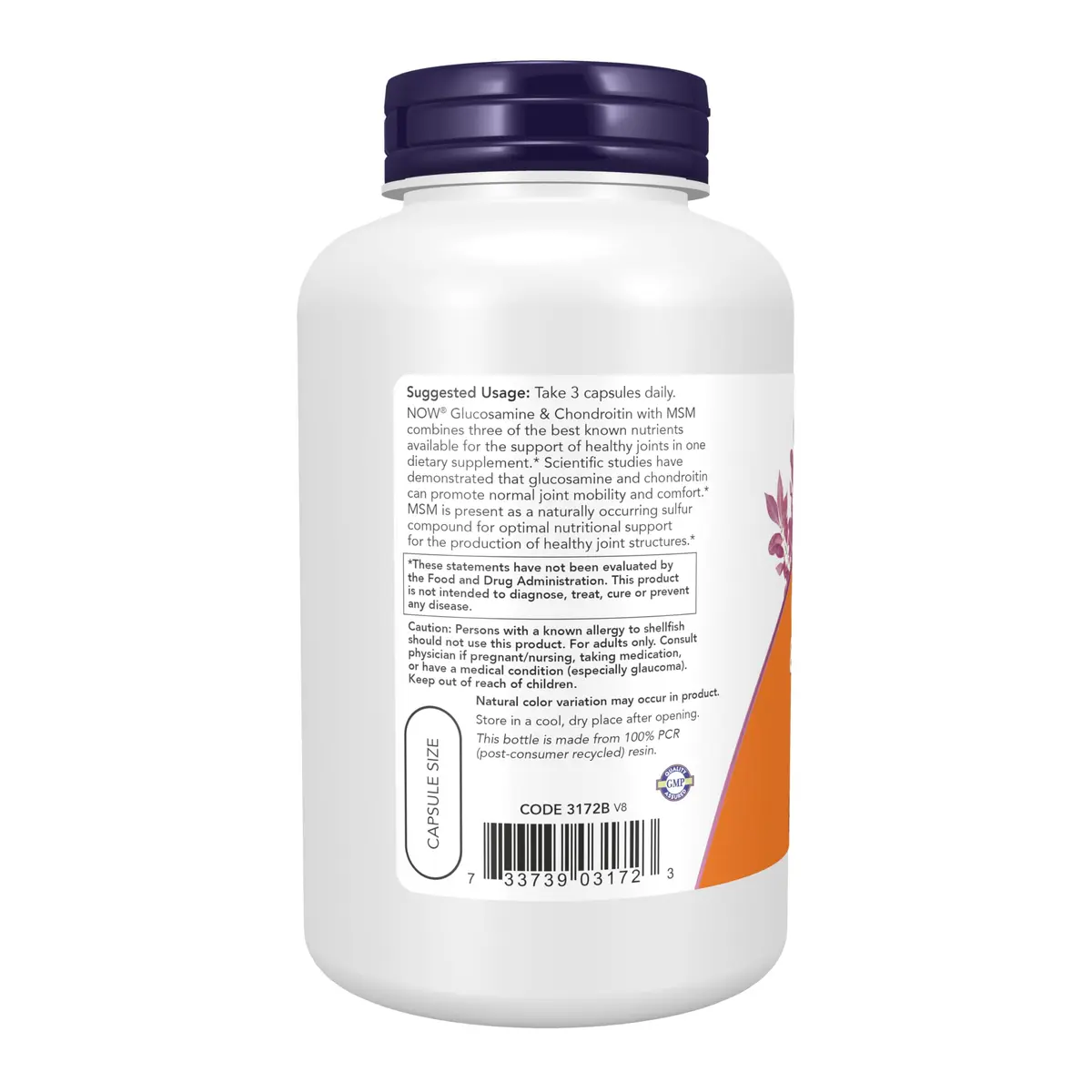 NOW Glucosamine & Chondroitin with MSM Veg Caps 180 Count | Supports Joint Mobility & Comfort - view 3