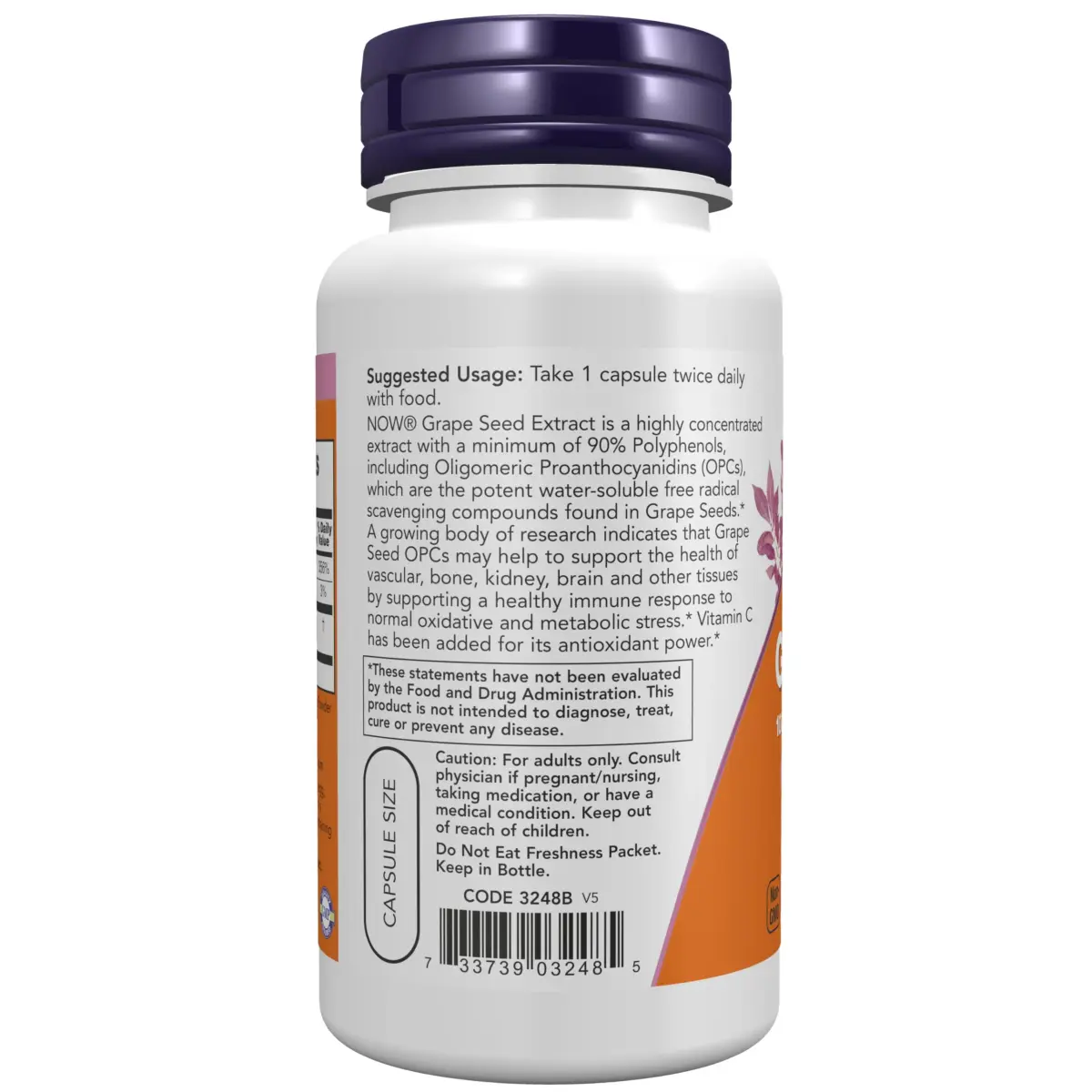 NOW Foods Grape Seed Extract 100 mg Veg Capsules (100 Count) | Standardized OPCs for Vascular Health - view 3