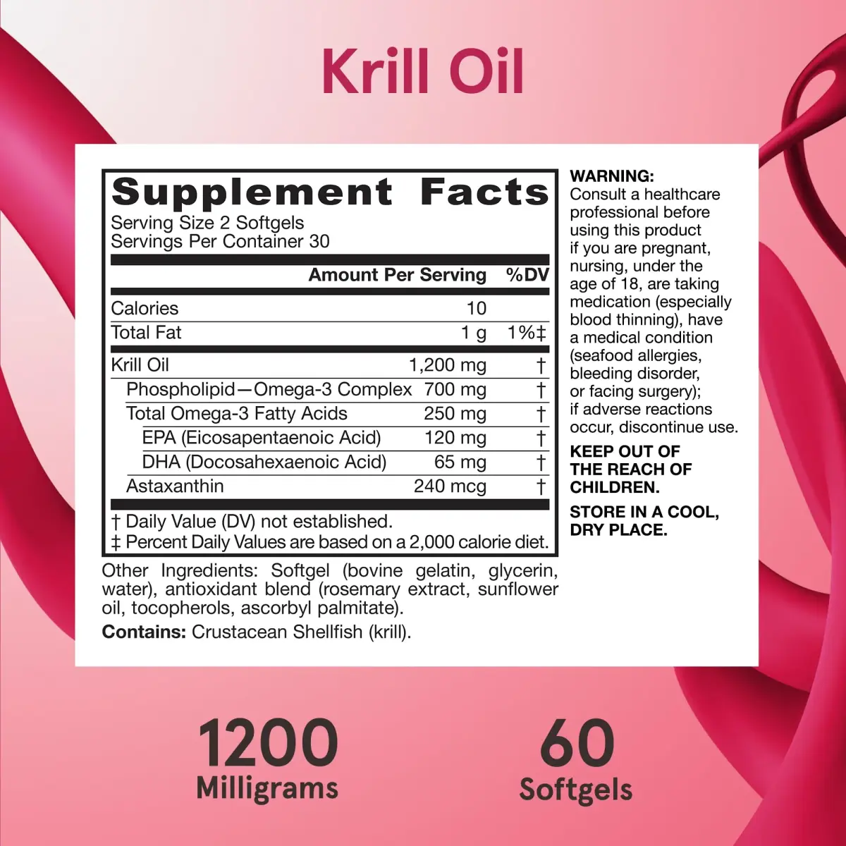 Jarrow Formulas Krill Oil 1200mg Softgels (60 Count) | Phospholipid Omega-3 with Astaxanthin for Brain & Heart Health - view 6