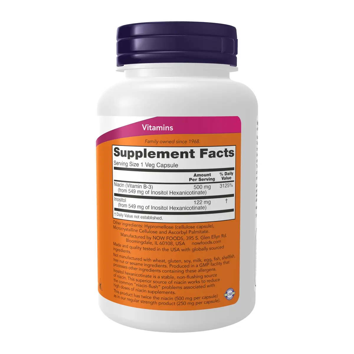 NOW Supplements, Niacin (Vitamin B-3) 500 mg, Flush-Free, 90 Veg Caps | Supports Nutritional Health & Circulation - view 2