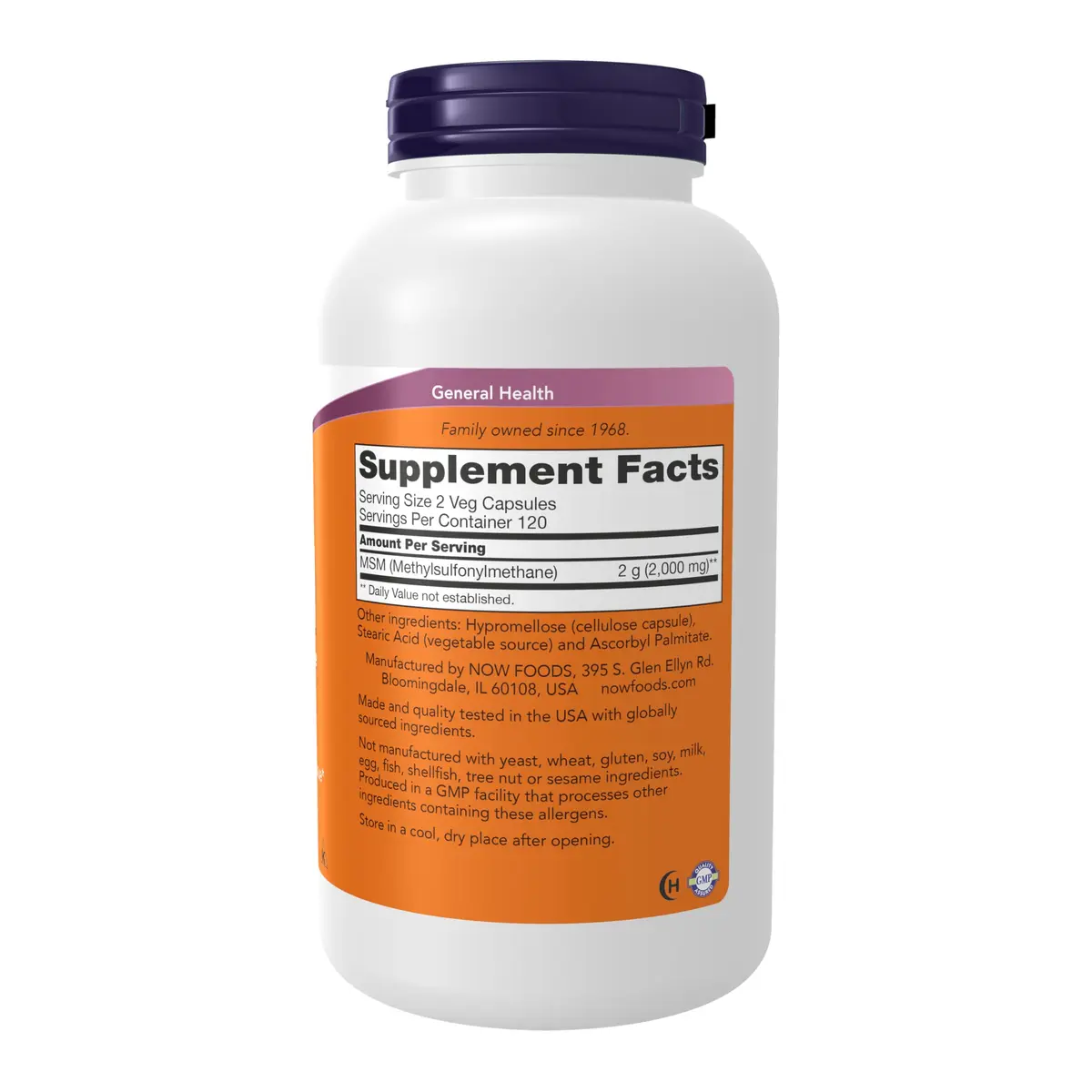 NOW Supplements MSM 1,000 mg Joint Health 240 Veg Caps | Supports Cartilage & Connective Tissue - view 2