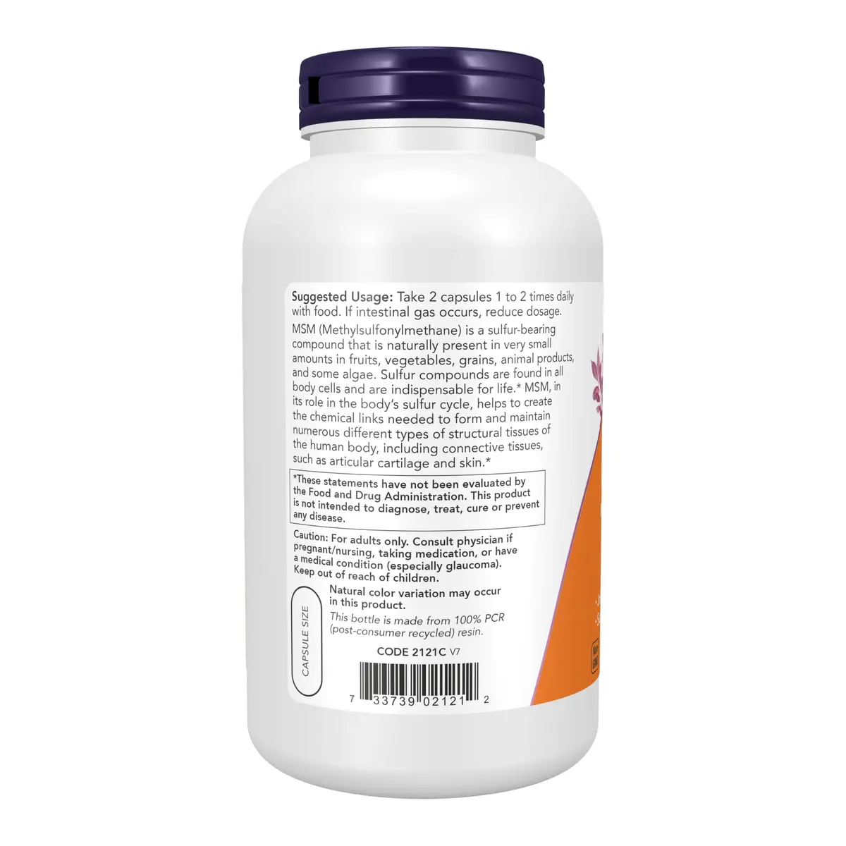 NOW Supplements MSM 1,000 mg Joint Health 240 Veg Caps | Supports Cartilage & Connective Tissue - view 3