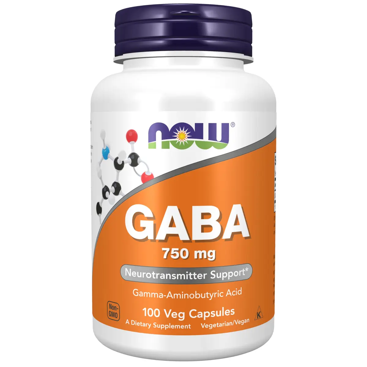 NOW Supplements GABA 750mg Cognitive Support 100 Veg Caps | Neurotransmitter Support - main product image