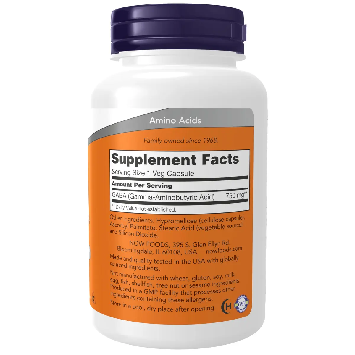 NOW Supplements GABA 750mg Cognitive Support 100 Veg Caps | Neurotransmitter Support - view 2