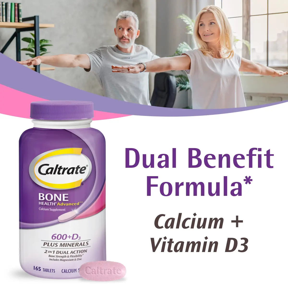 Caltrate 600 Plus D3 Plus Minerals Calcium and Vitamin D Supplement Tablets 165 Count | Bone Strength & Flexibility - view 2