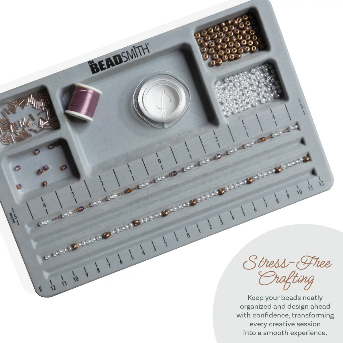 The Beadsmith Mini Bead Board Grey Flocked 19cm x 28.3cm | Design Bracelets & Necklaces with 4 Channels & 5 Compartments - view 5