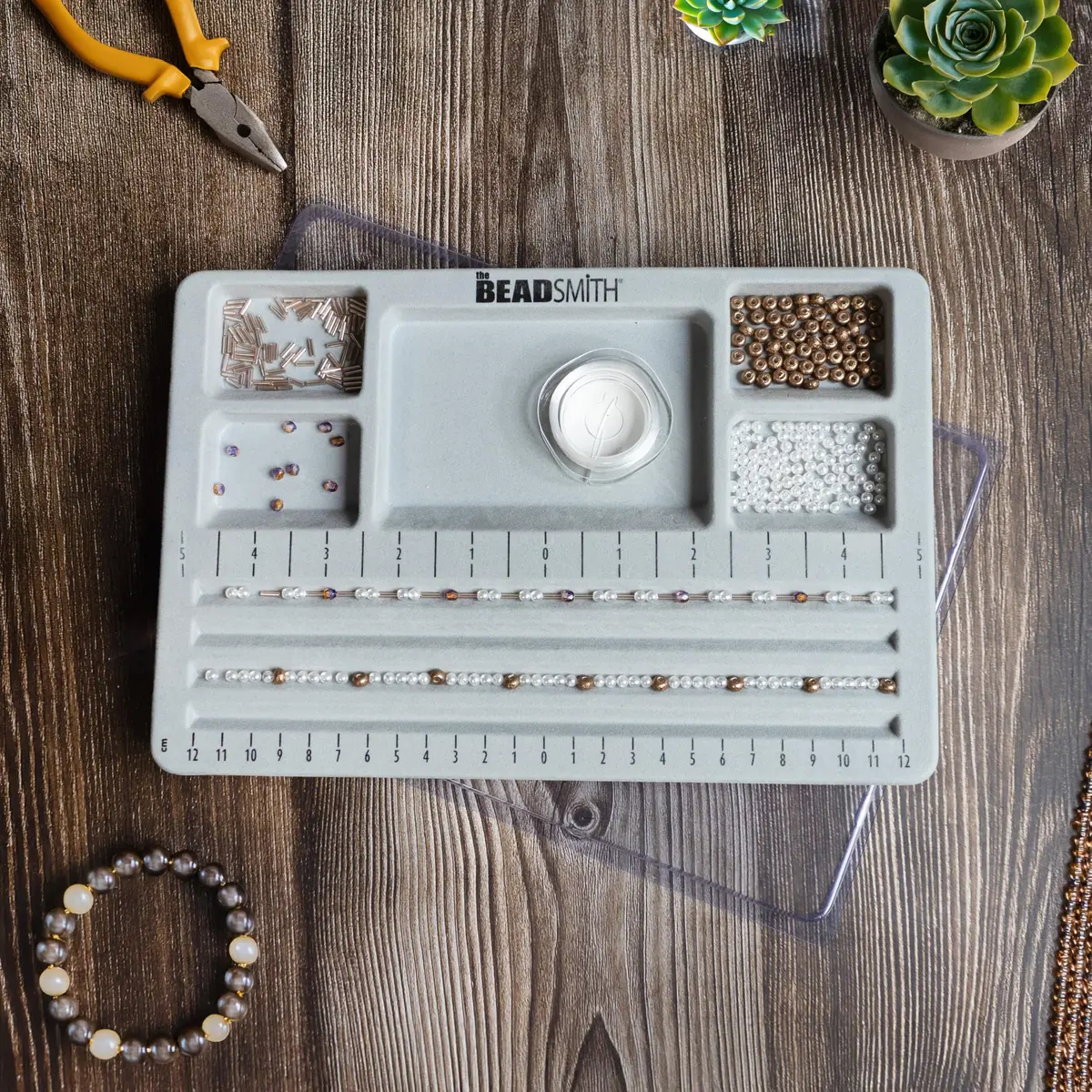 The Beadsmith Mini Bead Board Grey Flocked 19cm x 28.3cm | Design Bracelets & Necklaces with 4 Channels & 5 Compartments - view 7