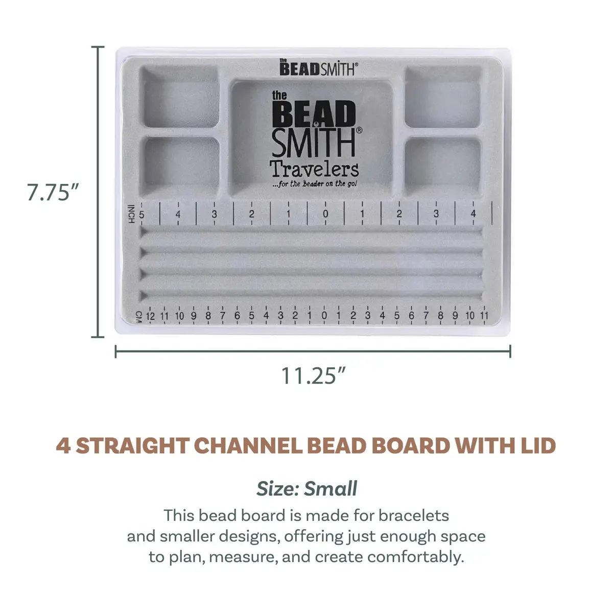 The Beadsmith Mini Bead Board Grey Flocked 19cm x 28.3cm | Design Bracelets & Necklaces with 4 Channels & 5 Compartments - view 3