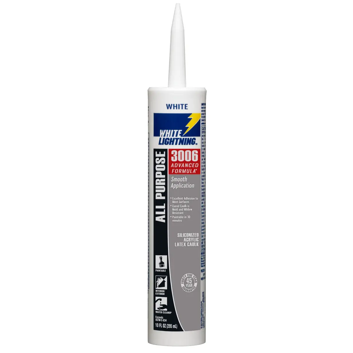 White Lightning Advanced Formula Caulk 295ml (10 fl. oz.) | Latex Caulk for Interior/Exterior Use - main product image