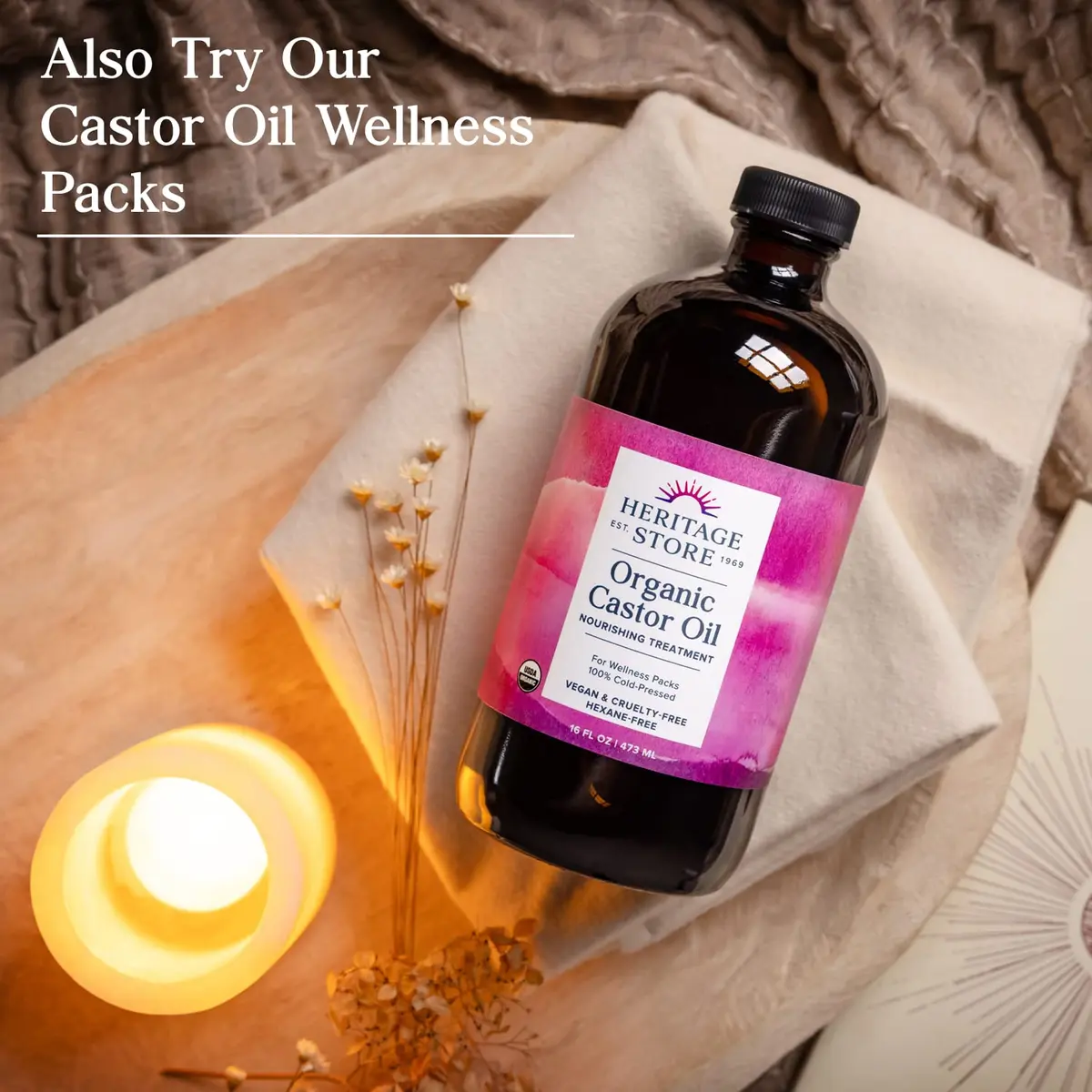 HERITAGE STORE USDA Organic Cold Pressed Castor Oil 473ml (16 fl oz) | Pure Hair & Skin Treatment - view 5