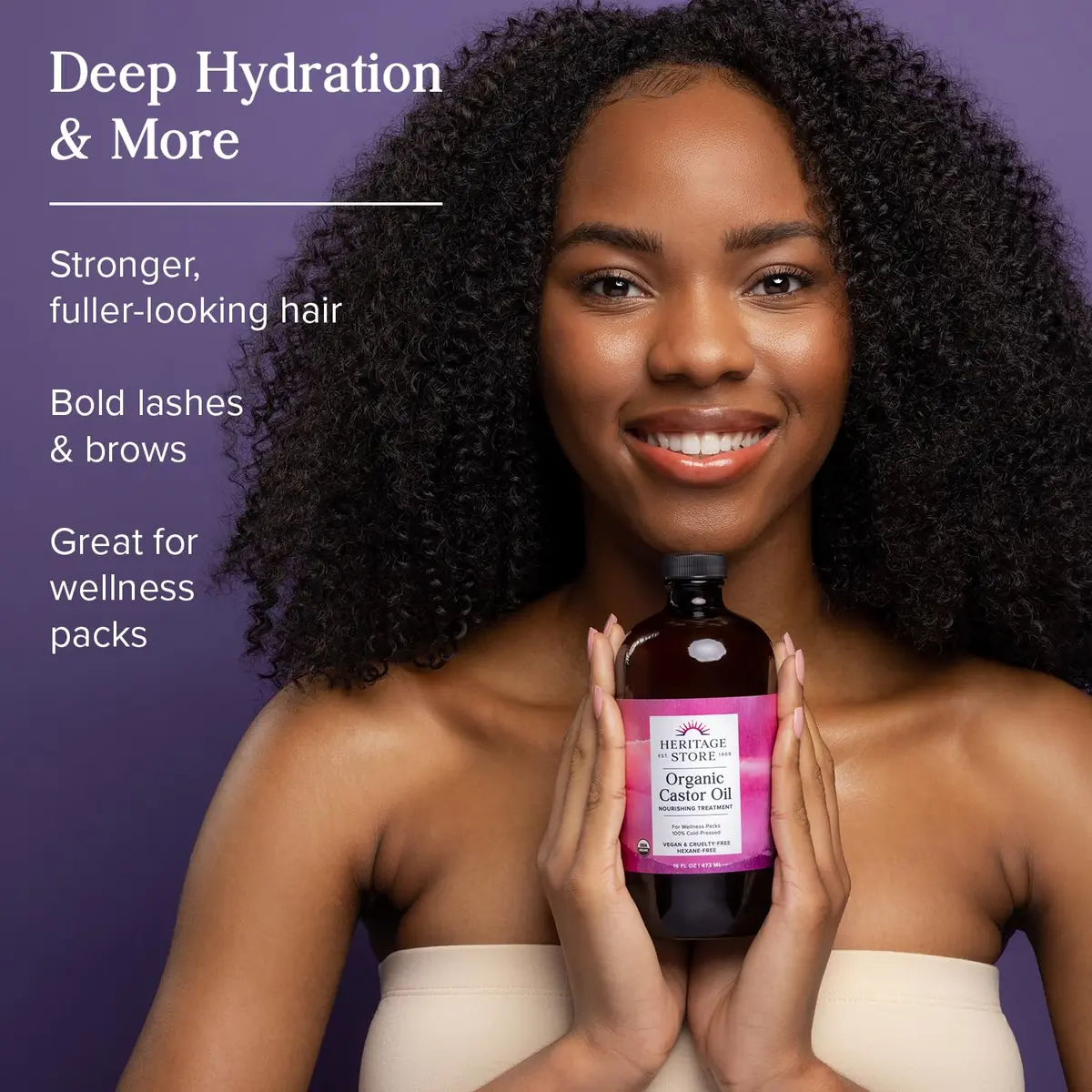 HERITAGE STORE USDA Organic Cold Pressed Castor Oil 473ml (16 fl oz) | Pure Hair & Skin Treatment - view 2