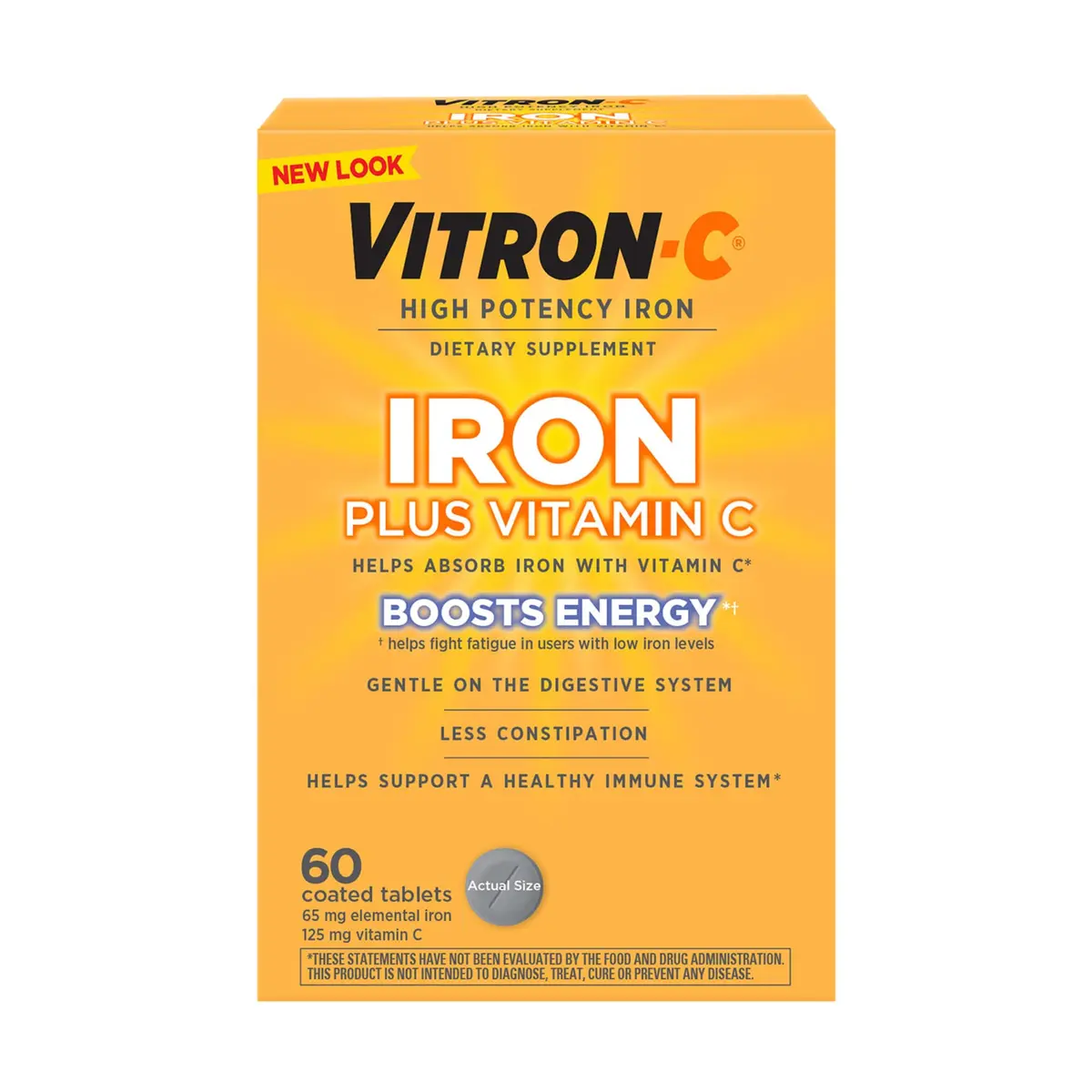 Vitron-C Iron Supplement Plus Vitamin C 60 Ct | Immunity & Energy Support, Vegan, Gluten-Free - main product image