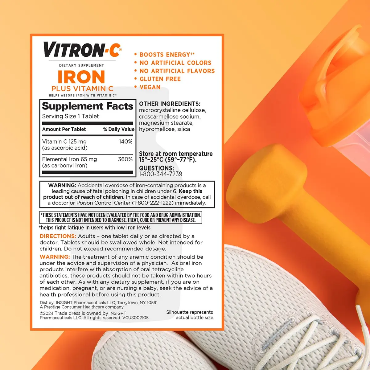 Vitron-C Iron Supplement Plus Vitamin C 60 Ct | Immunity & Energy Support, Vegan, Gluten-Free - view 7