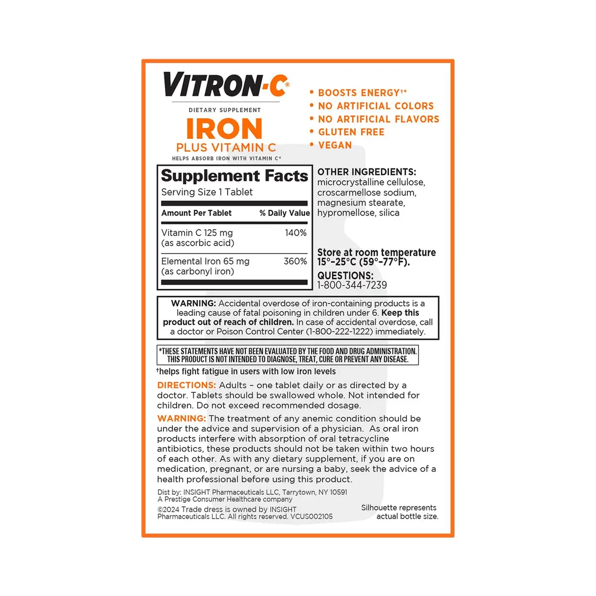 Vitron-C Iron Supplement Plus Vitamin C 60 Ct | Immunity & Energy Support, Vegan, Gluten-Free - view 8