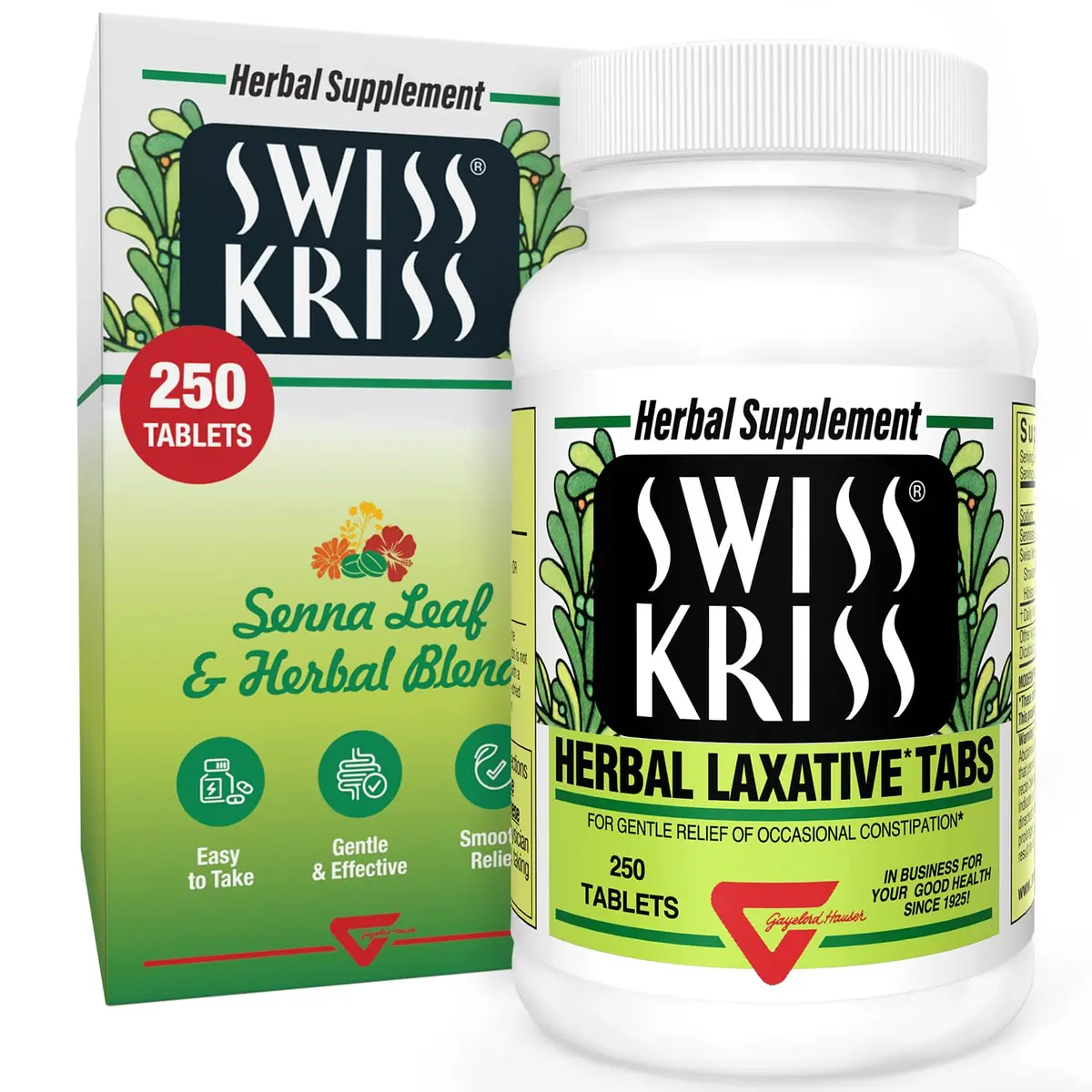 Swiss Kriss Herbal Laxative Tablets, Gentle & Natural Relief for Adults & Children Over 6, 250 Tablets - main product image