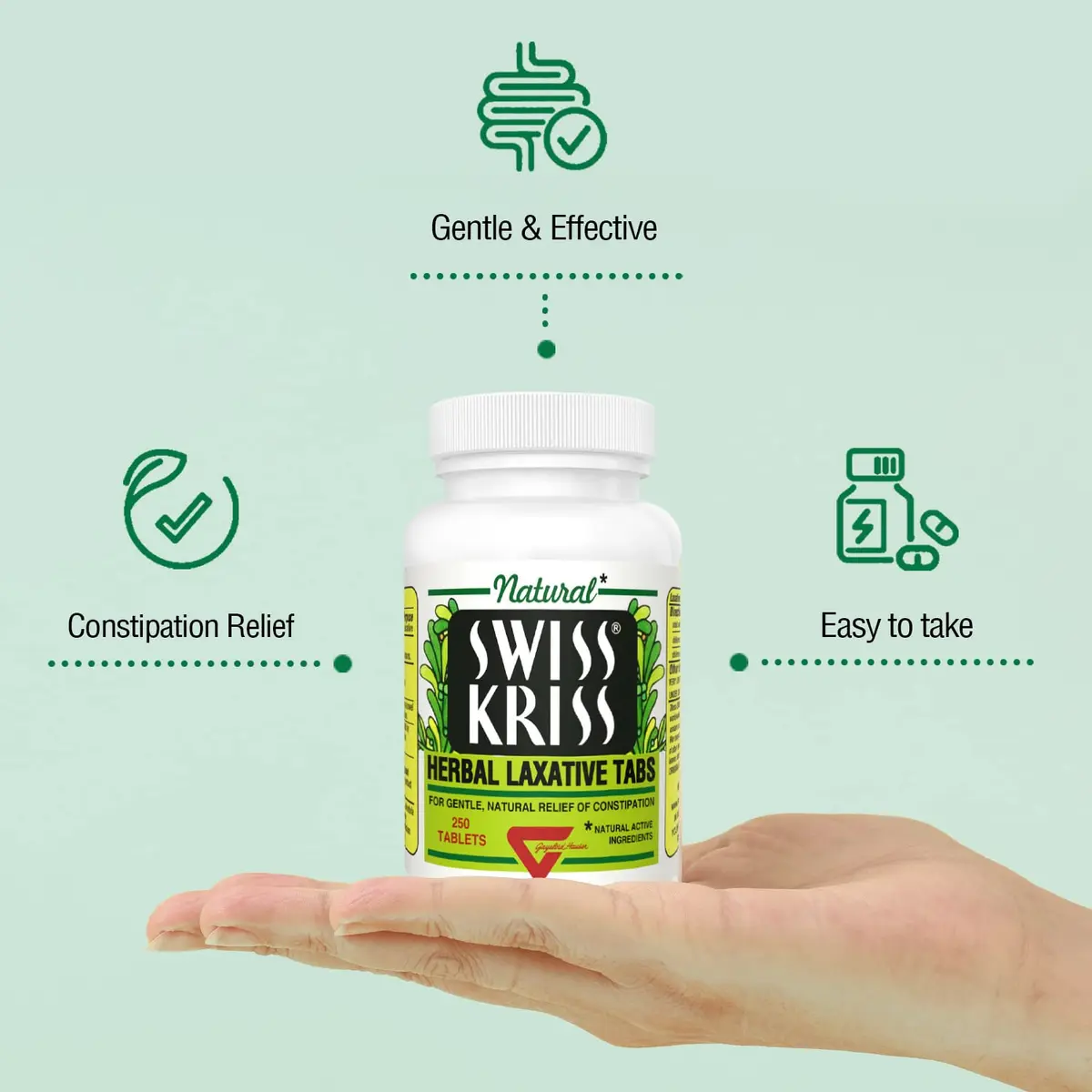 Swiss Kriss Herbal Laxative Tablets, Gentle & Natural Relief for Adults & Children Over 6, 250 Tablets - view 7