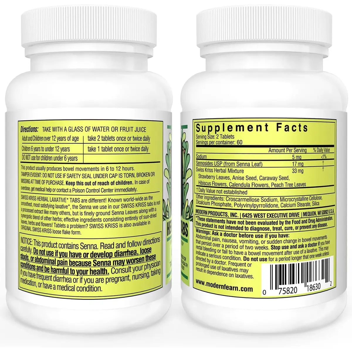 Swiss Kriss Herbal Laxative Tablets, Gentle & Natural Relief for Adults & Children Over 6, 250 Tablets - view 2