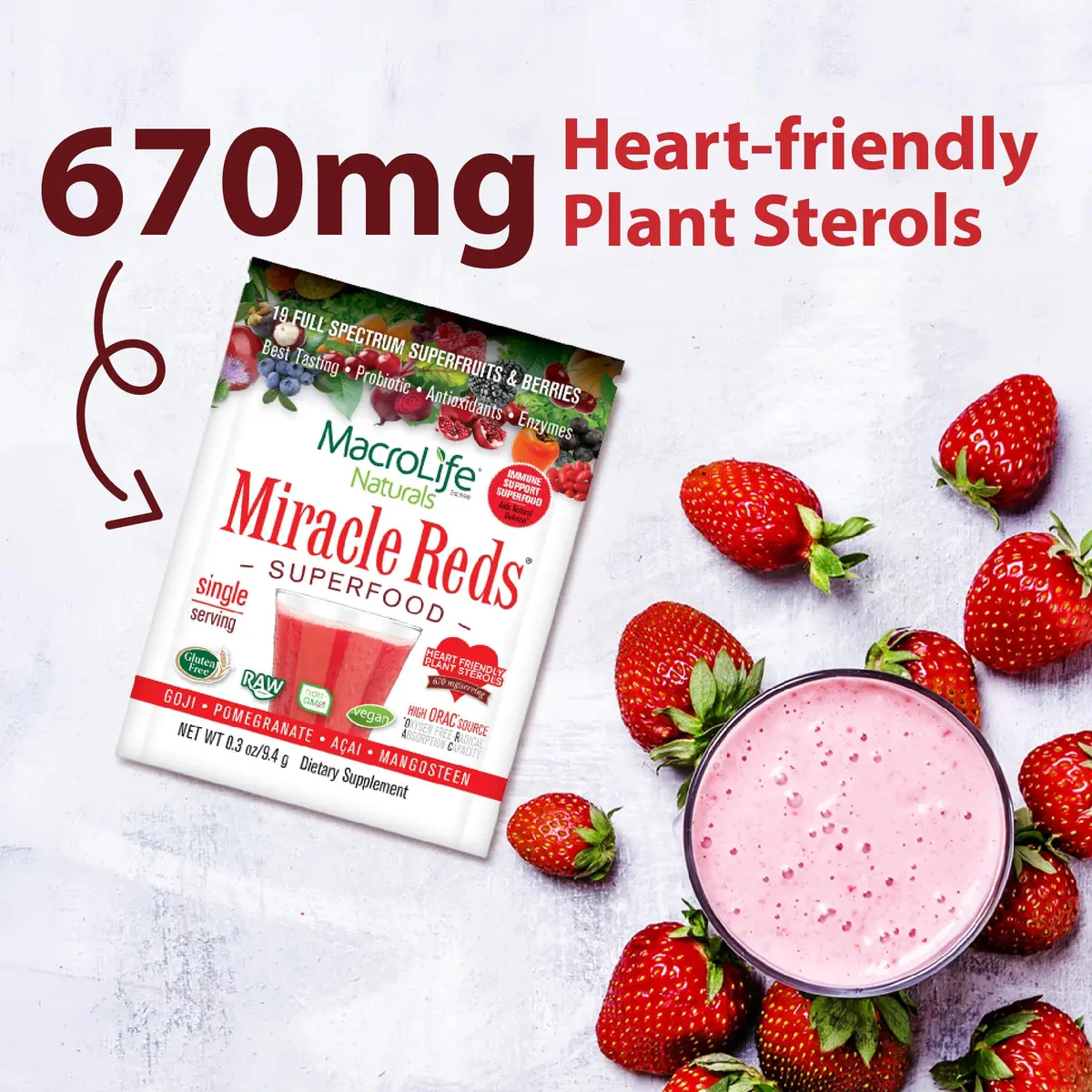 MacroLife Naturals Miracle Reds Superfood Powder, 4 Oz | 19 Fruits, Vegan, Gluten-Free, 12 Packets - view 6