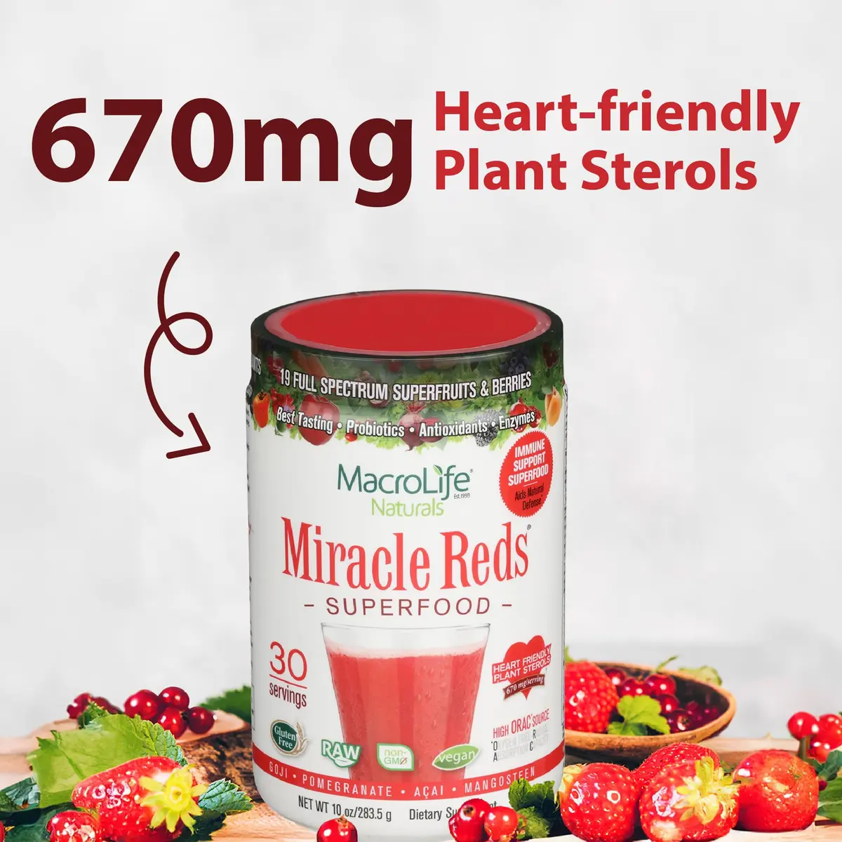 MacroLife Naturals Miracle Reds Superfood Powder, 10oz | 19 Superfruits & Antioxidants for Daily Wellness - view 6