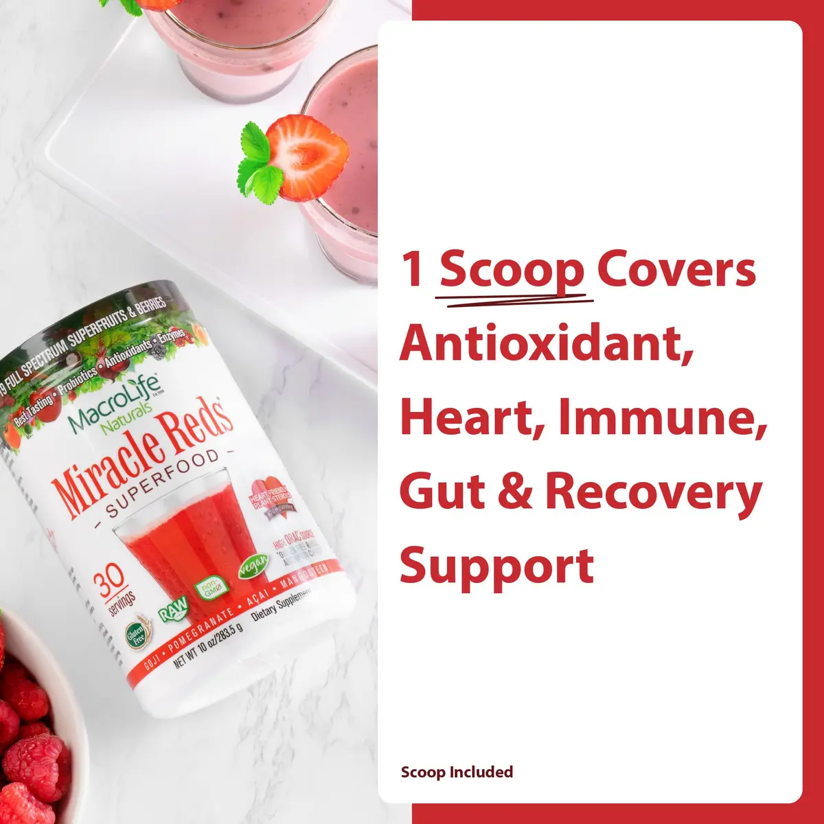 MacroLife Naturals Miracle Reds Superfood Powder, 10oz | 19 Superfruits & Antioxidants for Daily Wellness - view 3