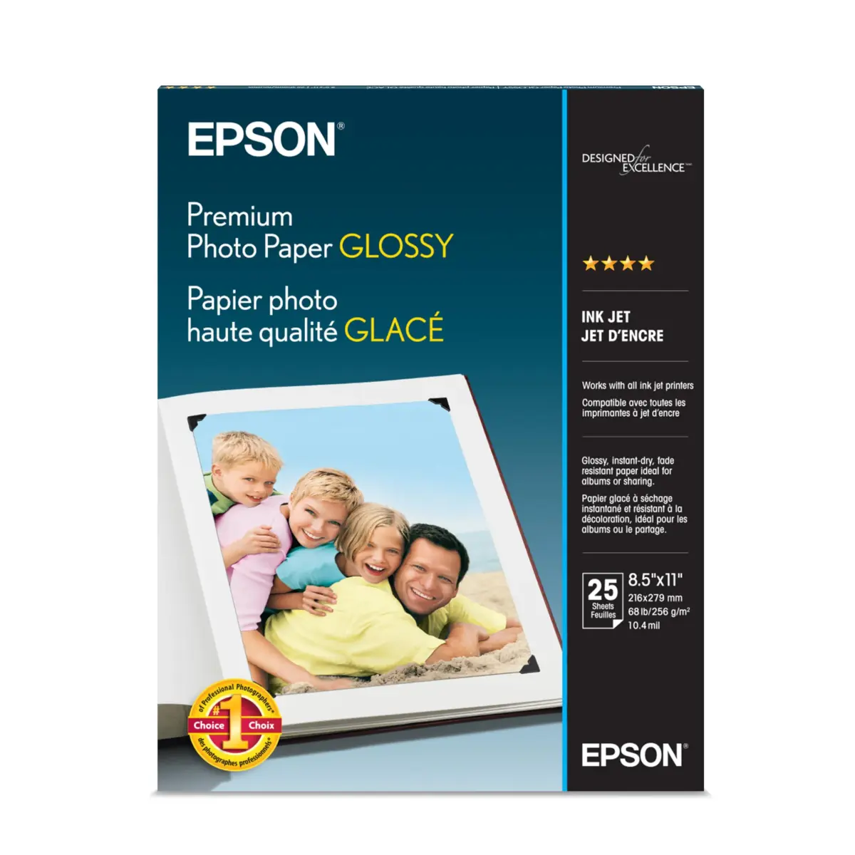 Epson Premium Glossy Photo Paper 8.5x11 Inches 25 Sheets | Bright White Resin Coated Paper - main product image