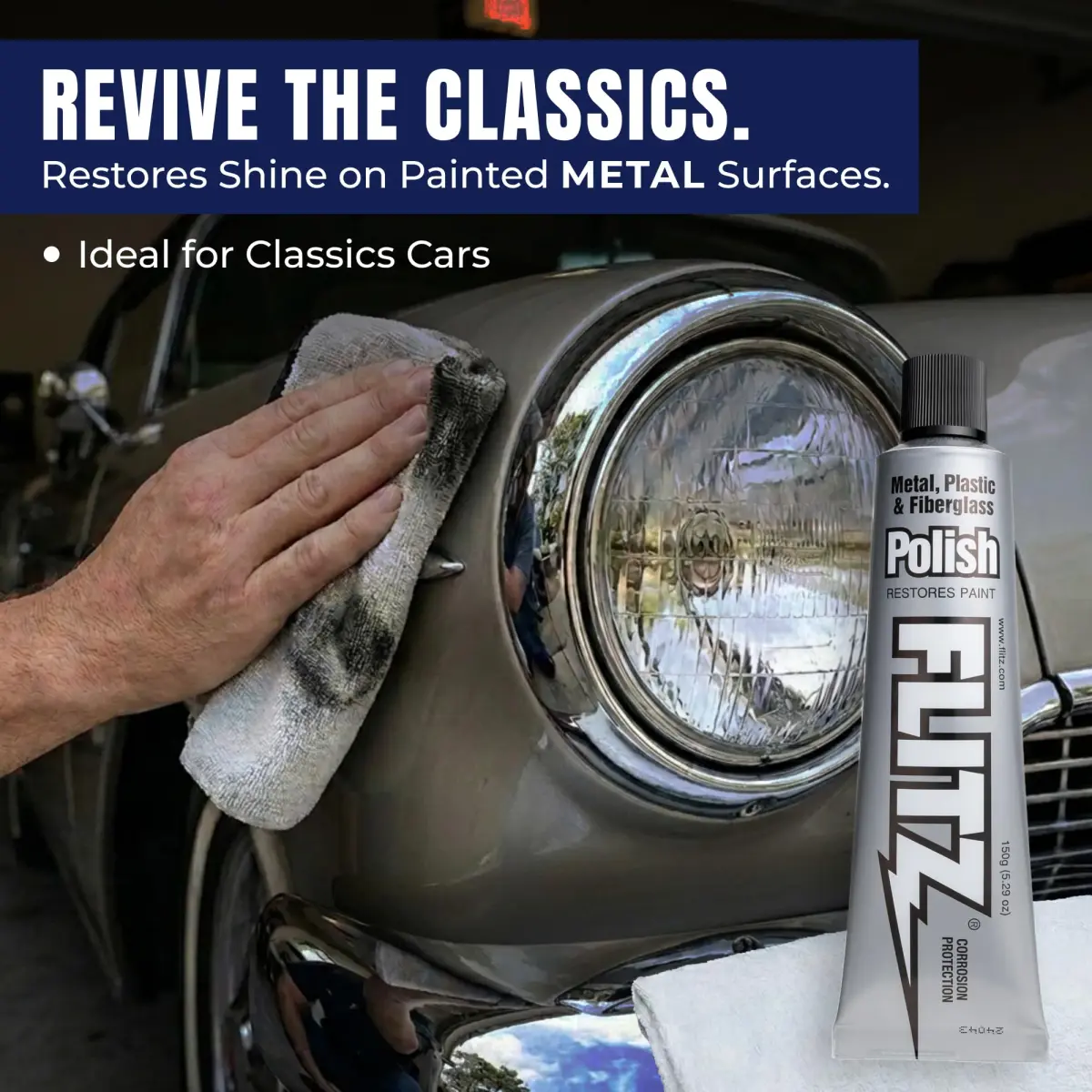 Flitz Metal Polish Paste 150g (5.29oz) | Solid Chrome, Stainless Steel, Aluminum Polish for Light Oxidation - view 9