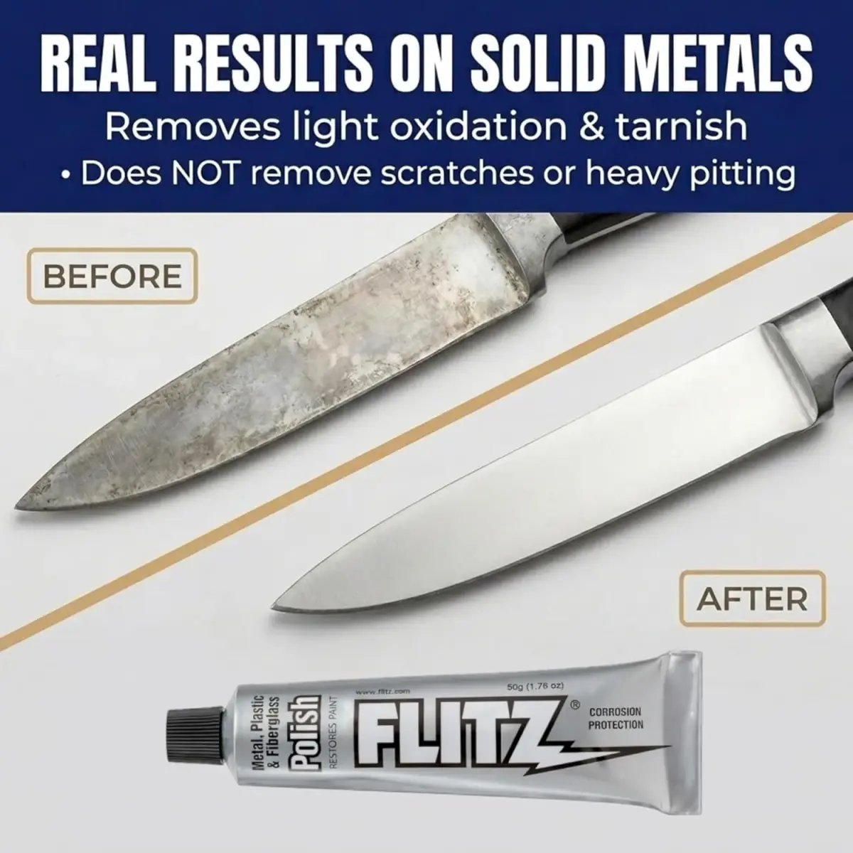 Flitz Metal Polish Paste 150g (5.29oz) | Solid Chrome, Stainless Steel, Aluminum Polish for Light Oxidation - view 2