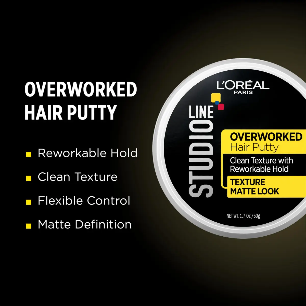 L'Oreal Paris Studio Line Overworked Hair Putty 50ml (1.7 oz) | Natural Texture & Reworkable Hold - view 2