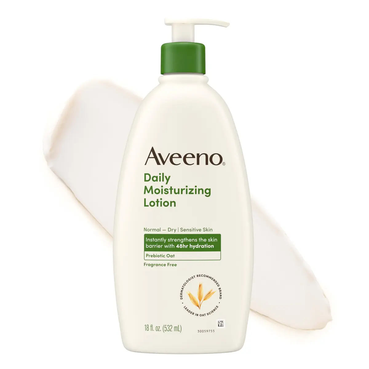 Aveeno Daily Moisturizing Body Lotion Fragrance-Free 532ml (18 Fl Oz) | Soothes Dry Skin with Prebiotic Oat - main product image
