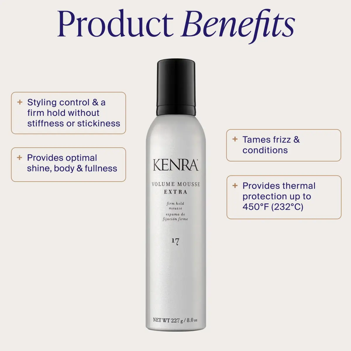 Kenra Volume Mousse Extra 17 Firm Hold Mousse 237ml (8 fl oz) | Thermal Protection up to 450F - view 2