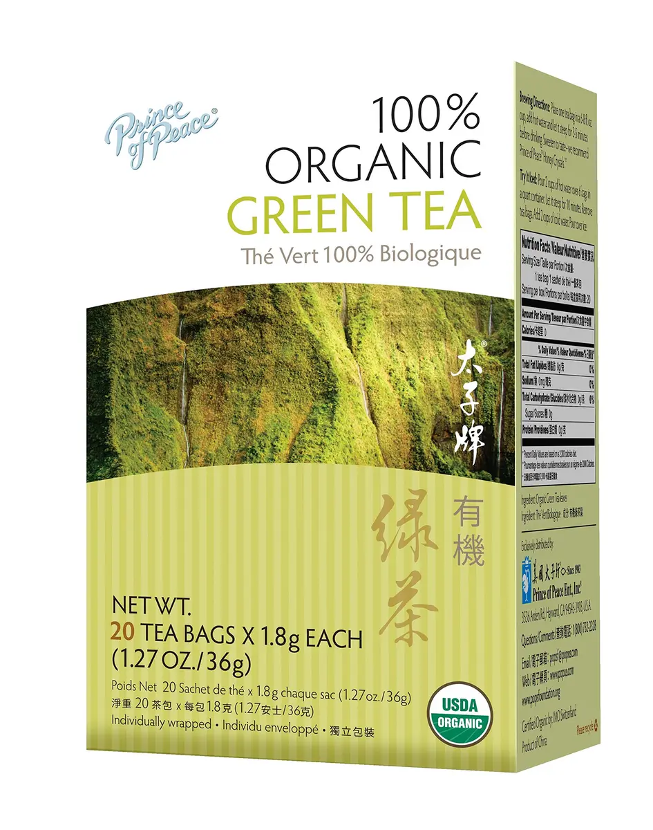 Prince Of Peace Organic Green Tea 20 ct | Certified Organic, Individually Wrapped, Darker Color (110 characters) - main product image