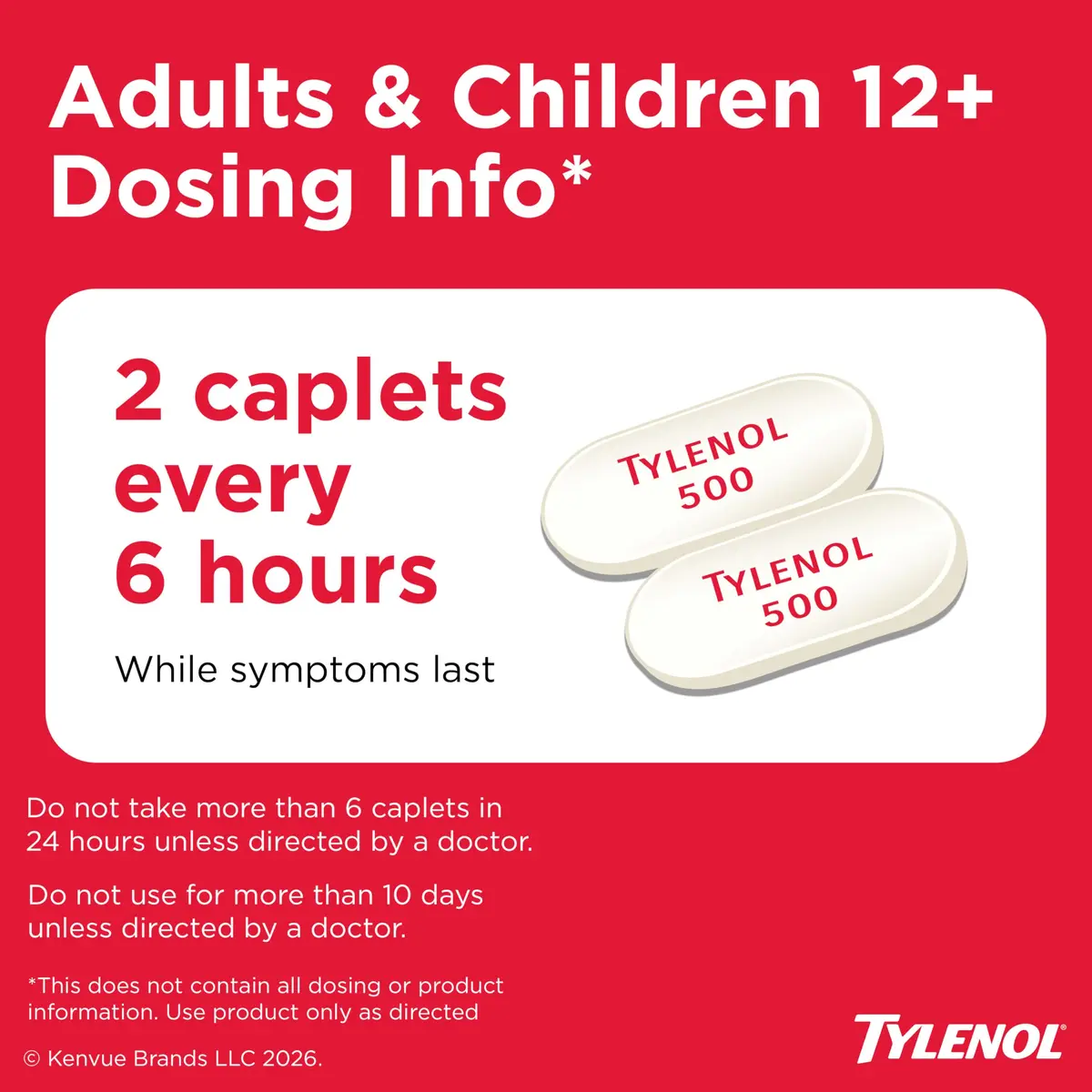 Tylenol Extra Strength Acetaminophen 500 mg Caplets | Fast Pain & Fever Relief for Adults & Kids 12+ - view 6